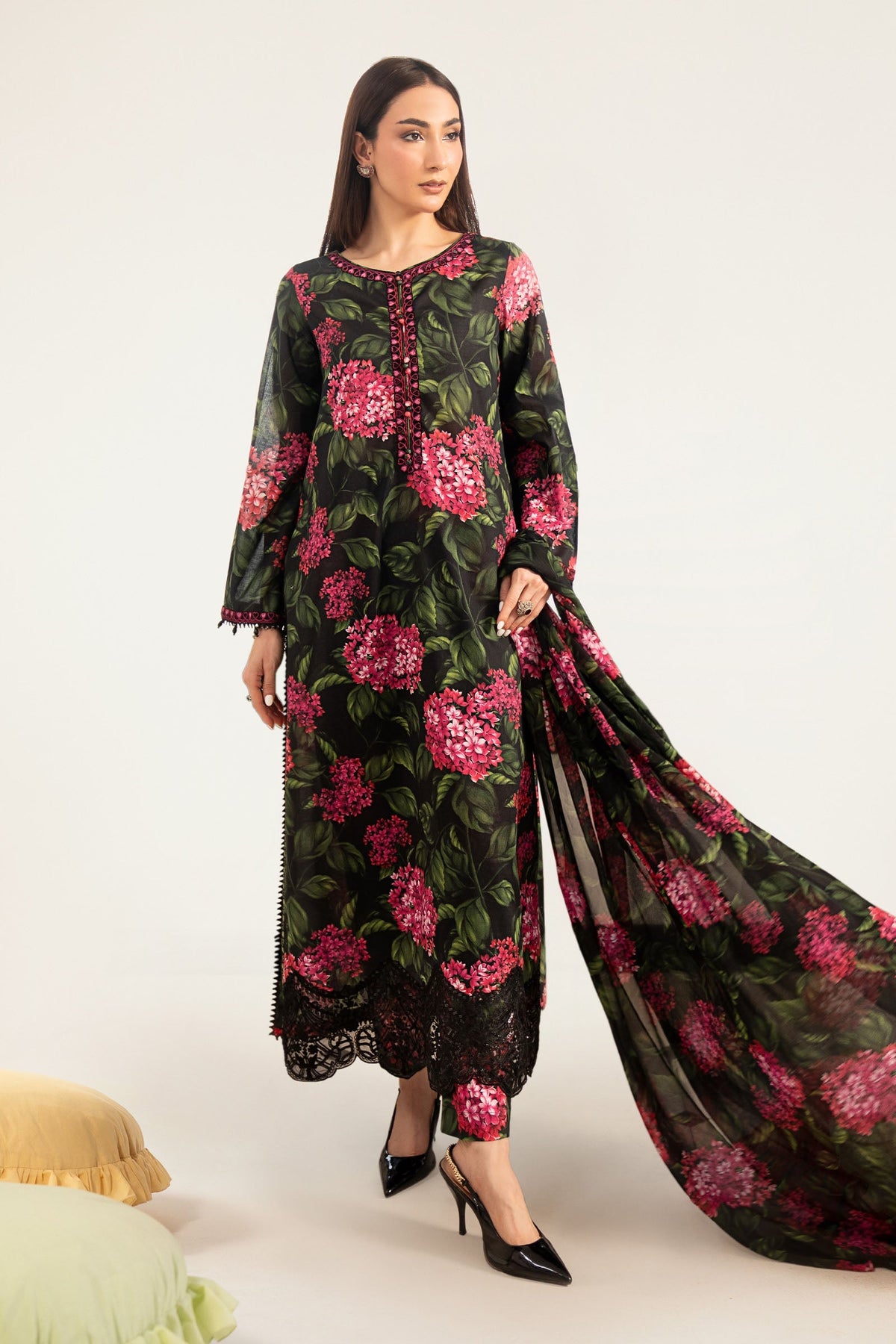 Maria B | Luxury Pret Pre Fall | DW-PF26-15-Black - by Libasekhas UK - Registered Vendor of : Maria B - 100% Original Designer Dress
