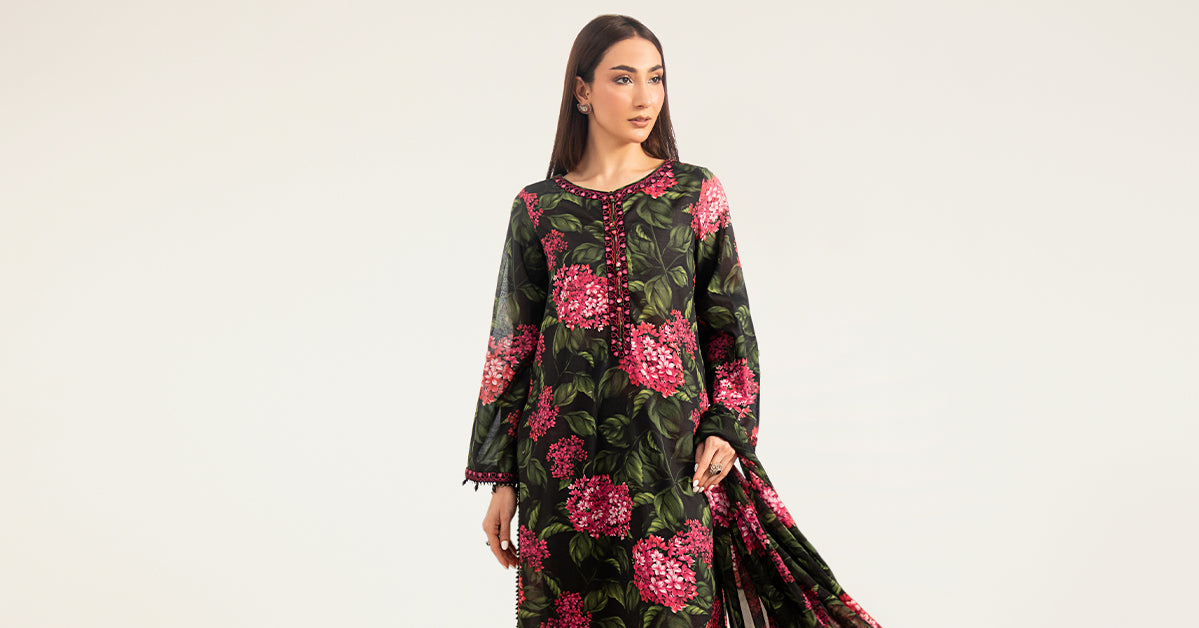Maria B | Luxury Pret Pre Fall | DW-PF26-15-Black - by Libasekhas UK - Registered Vendor of : Maria B - 100% Original Designer Dress