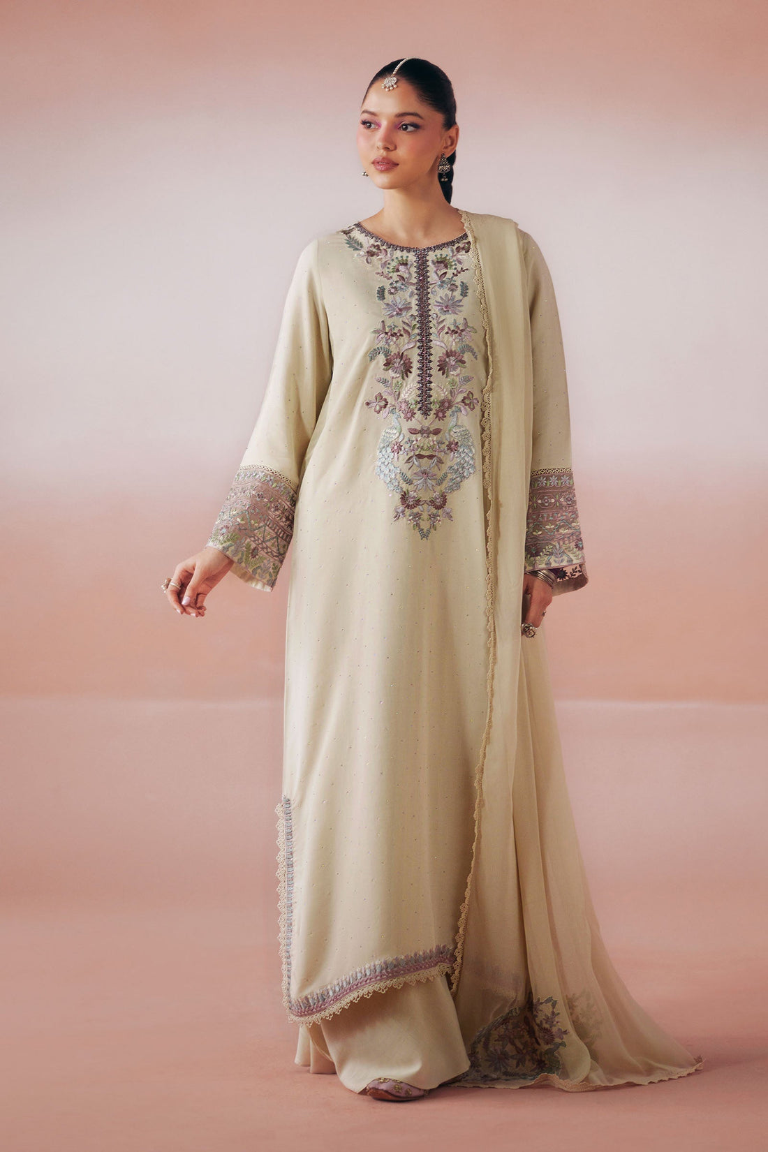 Maria B | Luxury Pret Pre Fall | DW-PF26-19-BEIGE - by Libasekhas UK - Registered Vendor of : Maria B - 100% Original Designer Dress