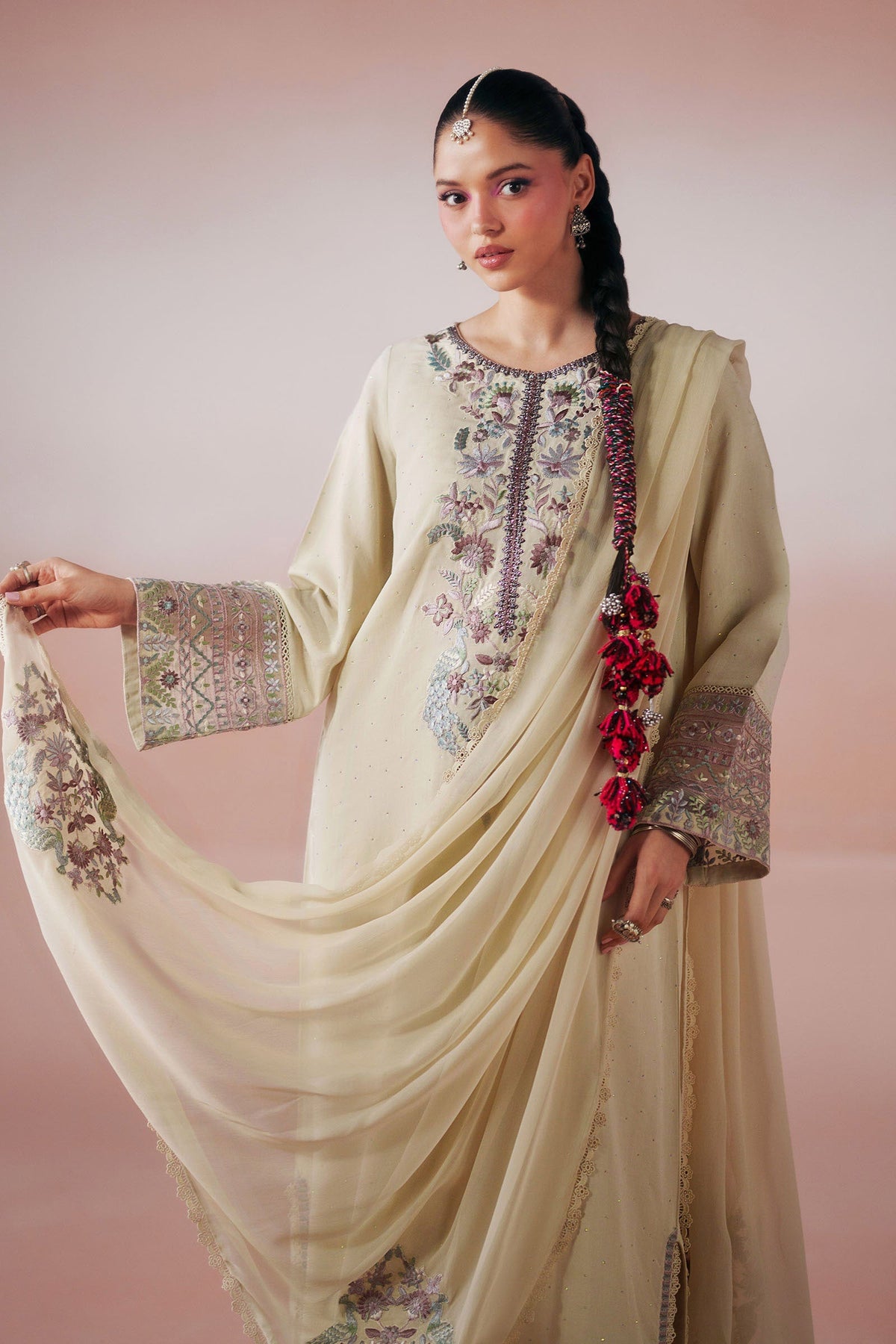 Maria B | Luxury Pret Pre Fall | DW-PF26-19-BEIGE - by Libasekhas UK - Registered Vendor of : Maria B - 100% Original Designer Dress