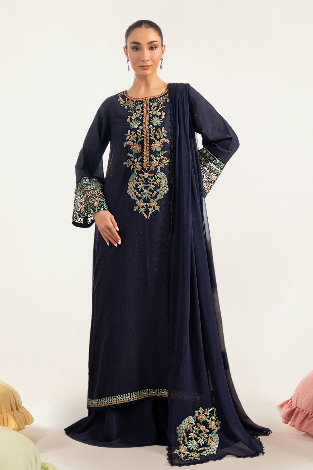 Maria B | Luxury Pret Pre Fall | DW-PF26-19-Blue - by Libasekhas UK - Registered Vendor of : Maria B - 100% Original Designer Dress