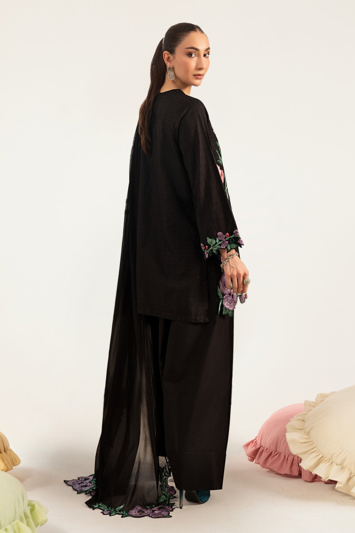 Maria B | Luxury Pret Pre Fall | DW-PF26-20-Black - by Libasekhas UK - Registered Vendor of : Maria B - 100% Original Designer Dress