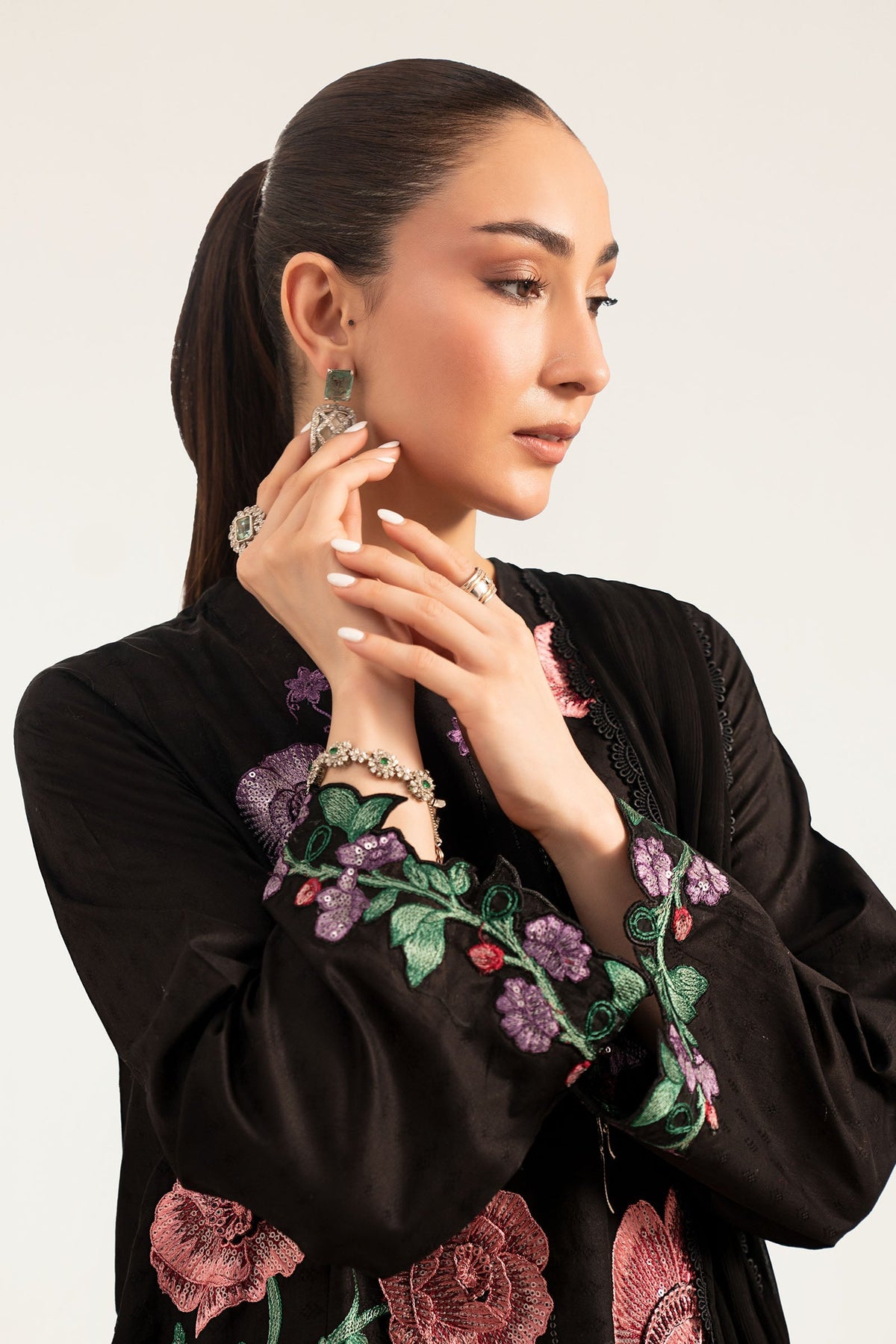 Maria B | Luxury Pret Pre Fall | DW-PF26-20-Black - by Libasekhas UK - Registered Vendor of : Maria B - 100% Original Designer Dress