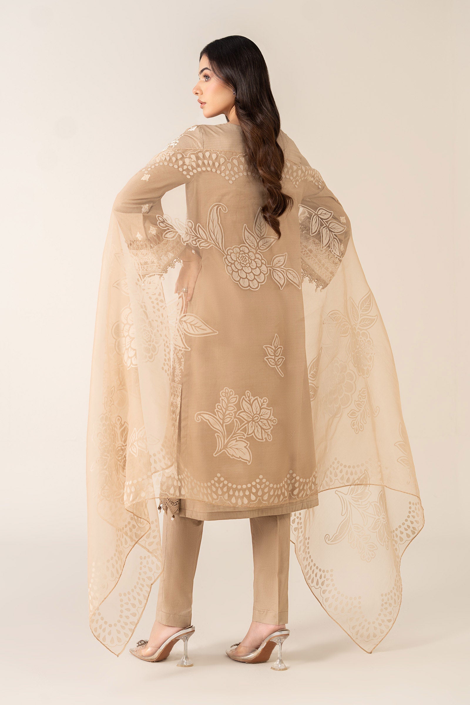 Maria B | Pre Fall Dresses | 3 Piece Embroidered Suit Coffee - by Libasekhas UK - Registered Vendor of : Maria B - 100% Original Designer Dress