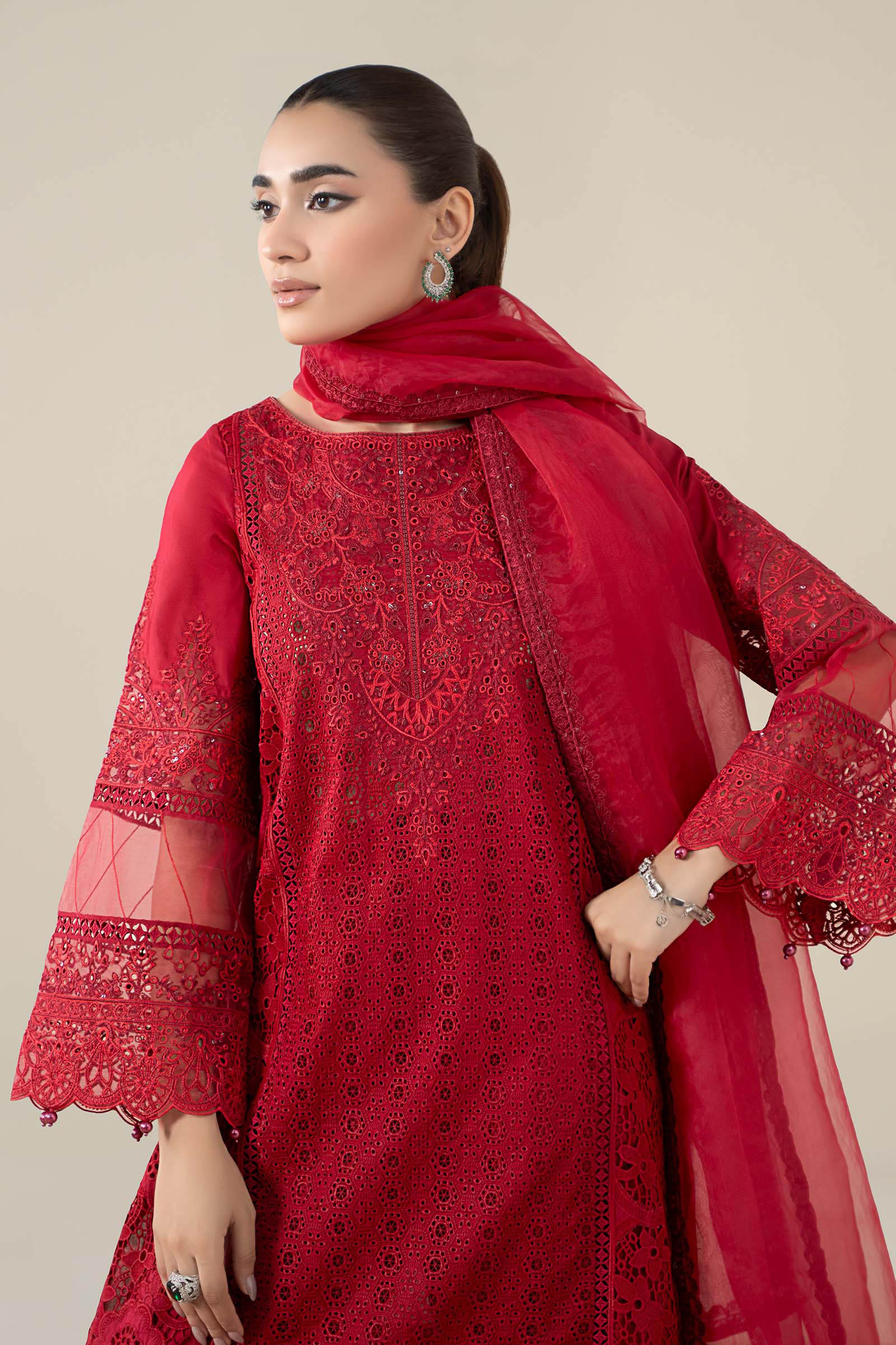 Maria B | Pre Fall Dresses | 3 Piece Embroidered Lawn Suit Red - by Libasekhas UK - Registered Vendor of : Maria B - 100% Original Designer Dress