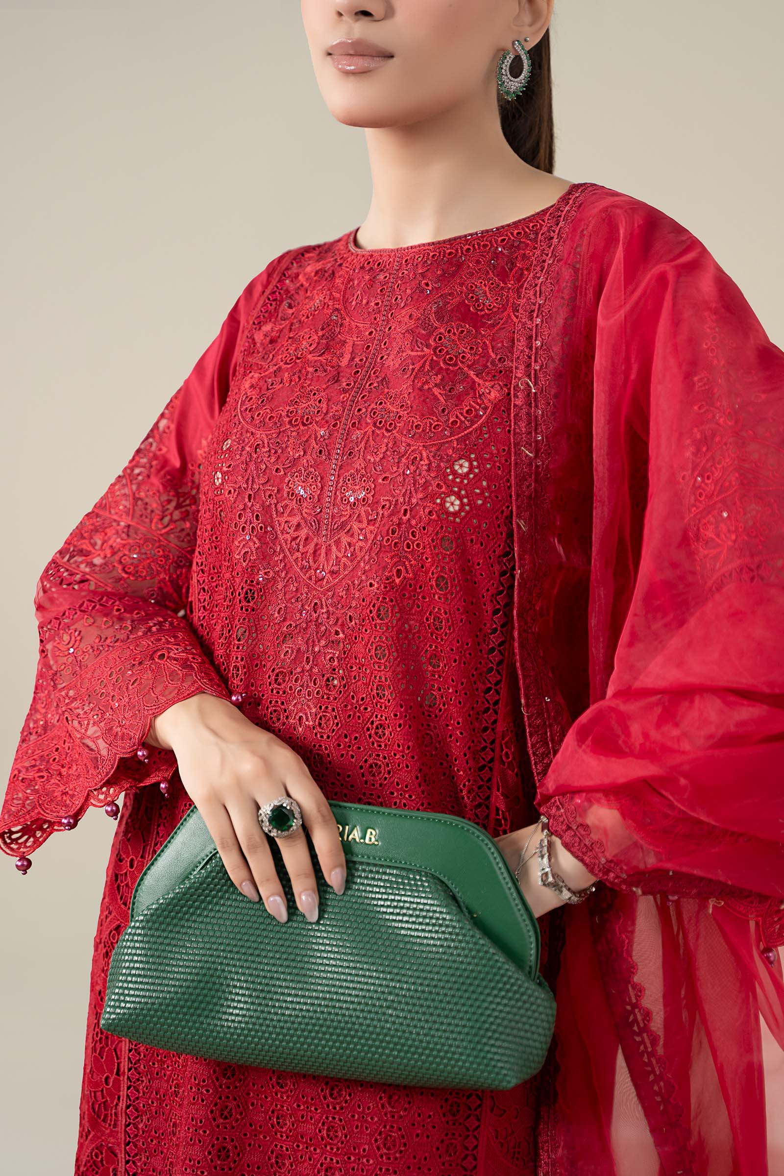 Maria B | Pre Fall Dresses | 3 Piece Embroidered Lawn Suit Red - by Libasekhas UK - Registered Vendor of : Maria B - 100% Original Designer Dress