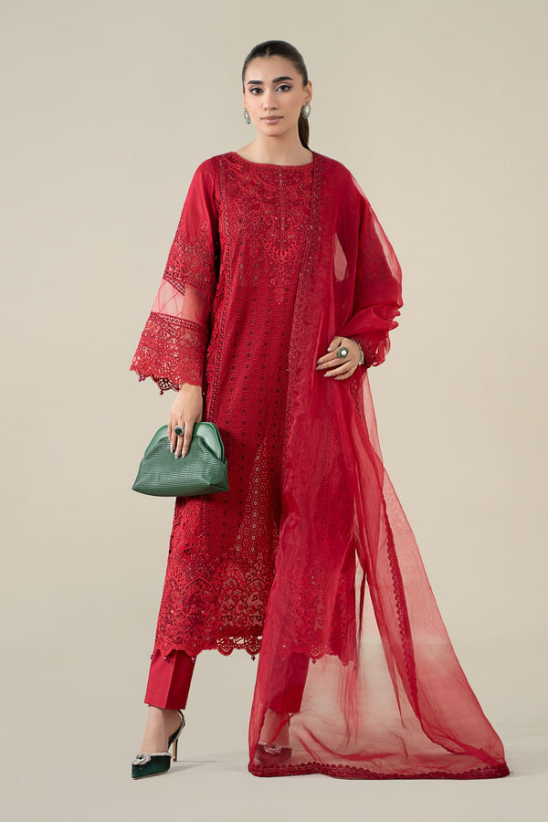 Maria B | Pre Fall Dresses | 3 Piece Embroidered Lawn Suit Red - by Libasekhas UK - Registered Vendor of : Maria B - 100% Original Designer Dress