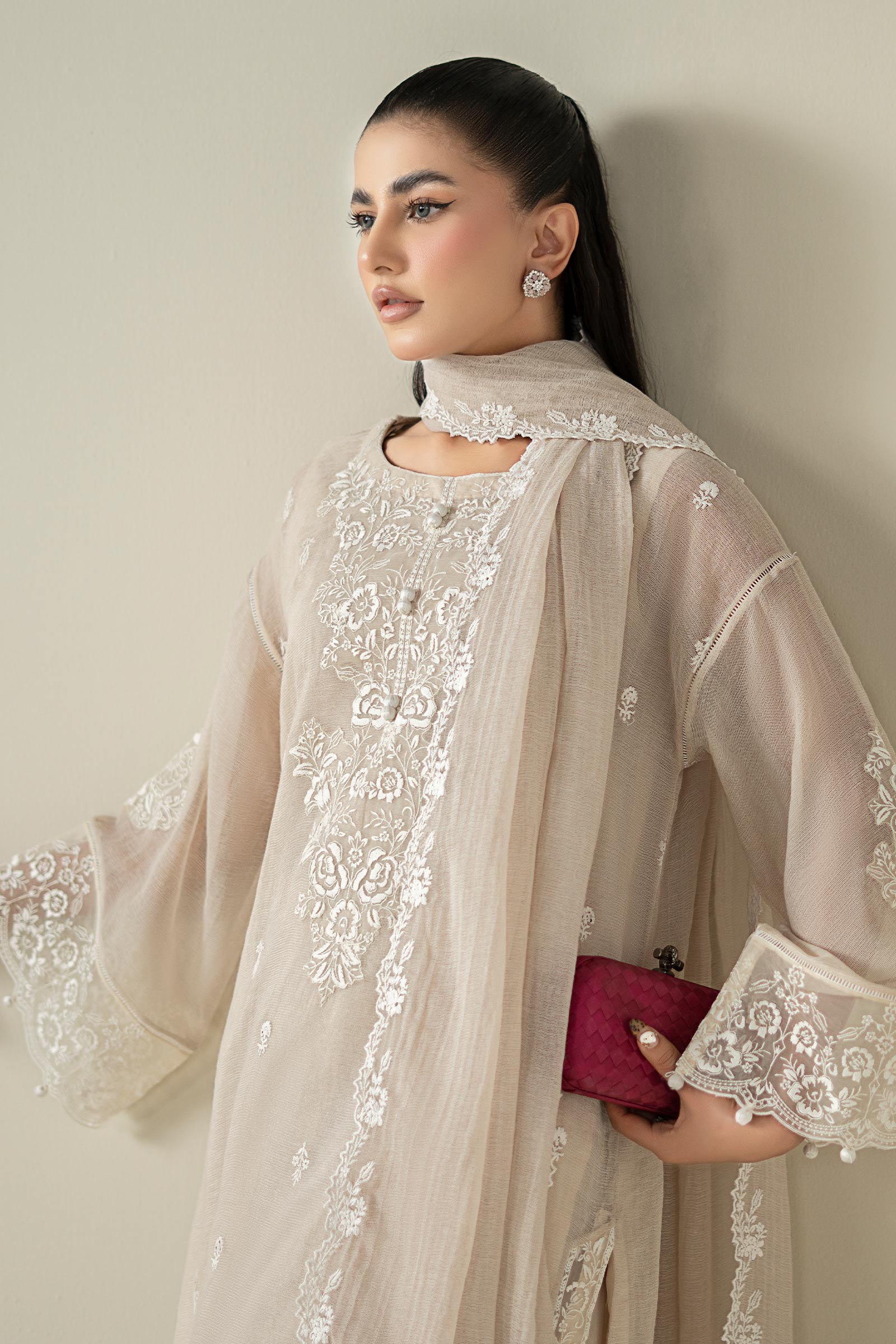 Maria B | Pre Fall Dresses | 3 Piece Embroidered Cotton Net Suit QQ - by Libasekhas UK - Registered Vendor of : Maria B - 100% Original Designer Dress