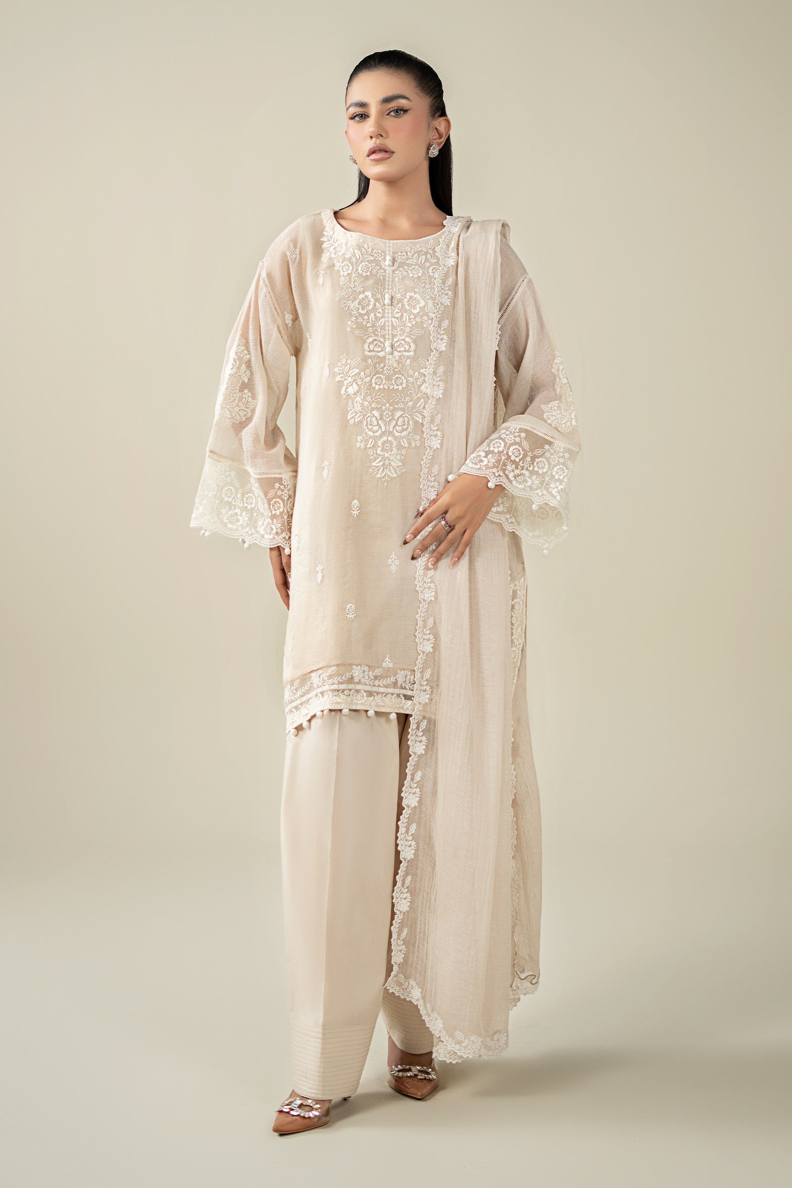 Maria B | Pre Fall Dresses | 3 Piece Embroidered Cotton Net Suit QQ - by Libasekhas UK - Registered Vendor of : Maria B - 100% Original Designer Dress