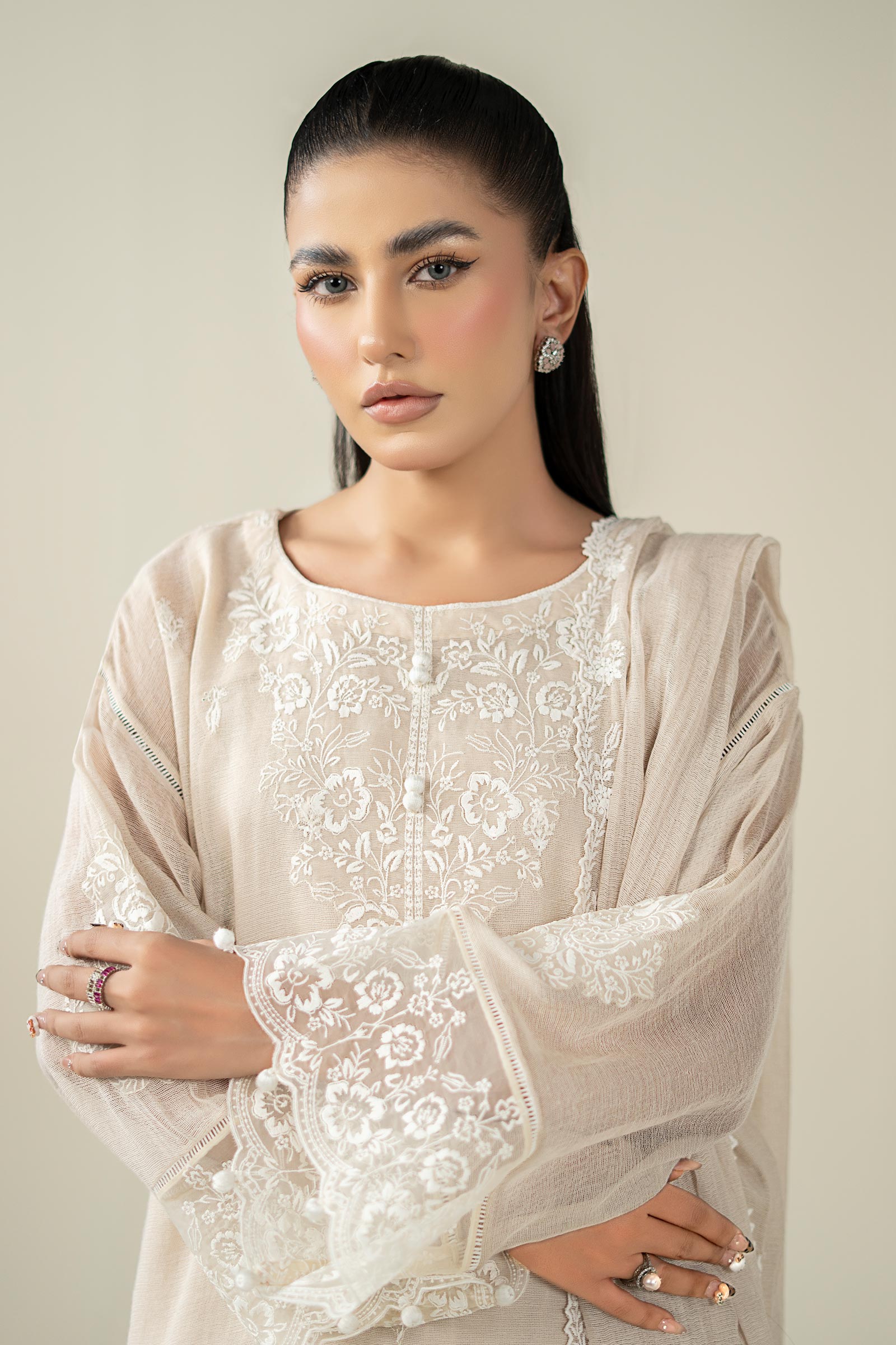 Maria B | Pre Fall Dresses | 3 Piece Embroidered Cotton Net Suit QQ - by Libasekhas UK - Registered Vendor of : Maria B - 100% Original Designer Dress