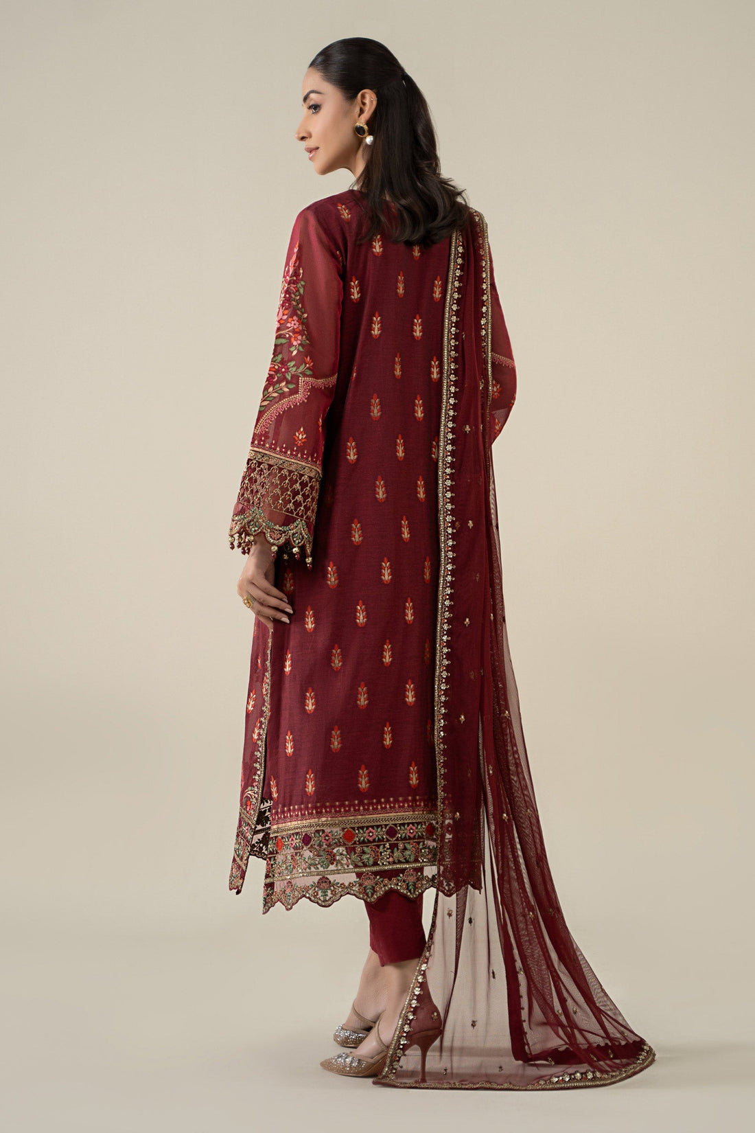 Maria B | Pre Fall Dresses | 3 Piece Embroidered Jacquard Suit Red - by Libasekhas UK - Registered Vendor of : Maria B - 100% Original Designer Dress