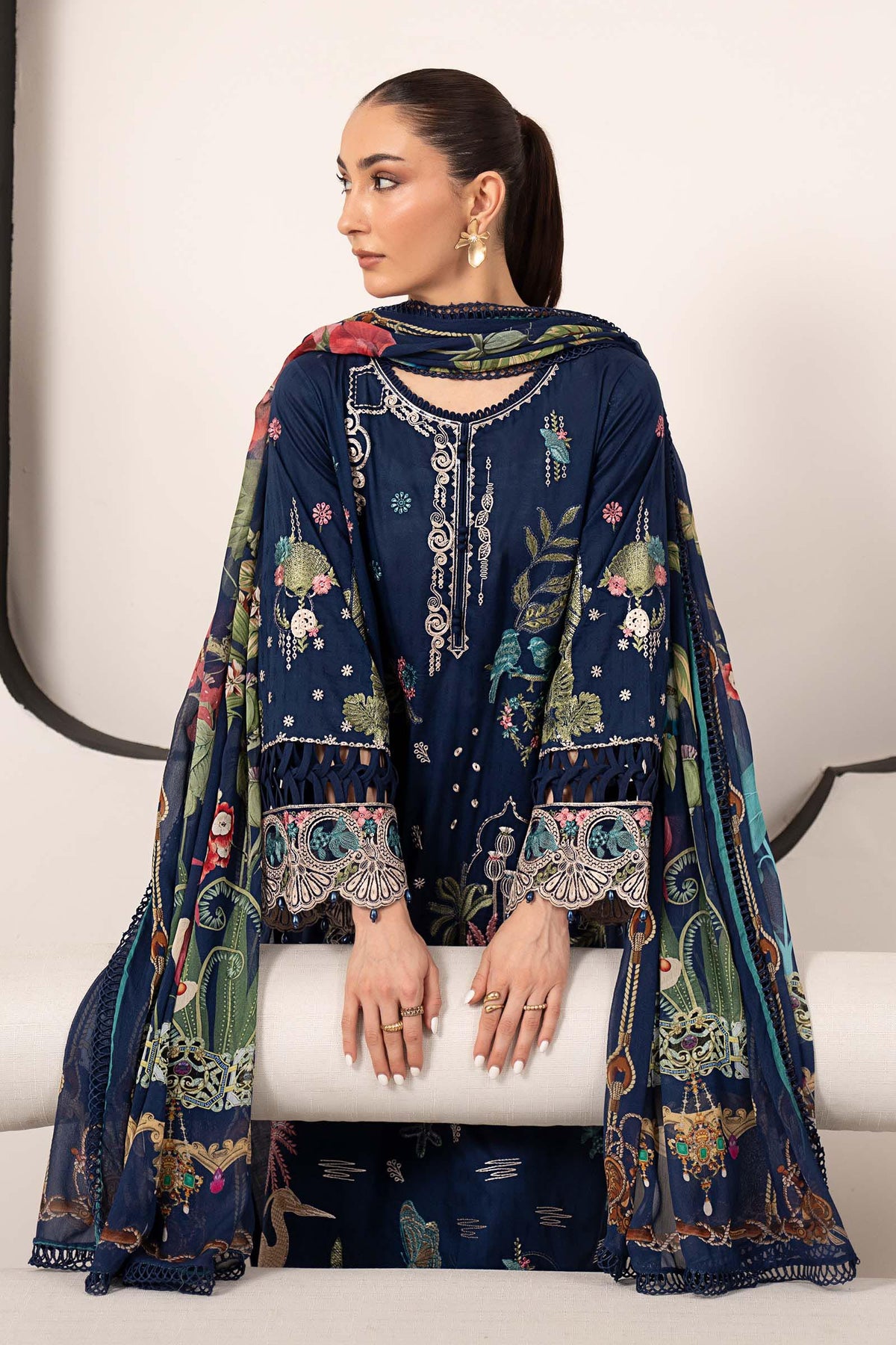 Maria B | Luxury Pret Pre Fall | DW-EA26-11-Blue - by Libasekhas UK - Registered Vendor of : Maria B - 100% Original Designer Dress