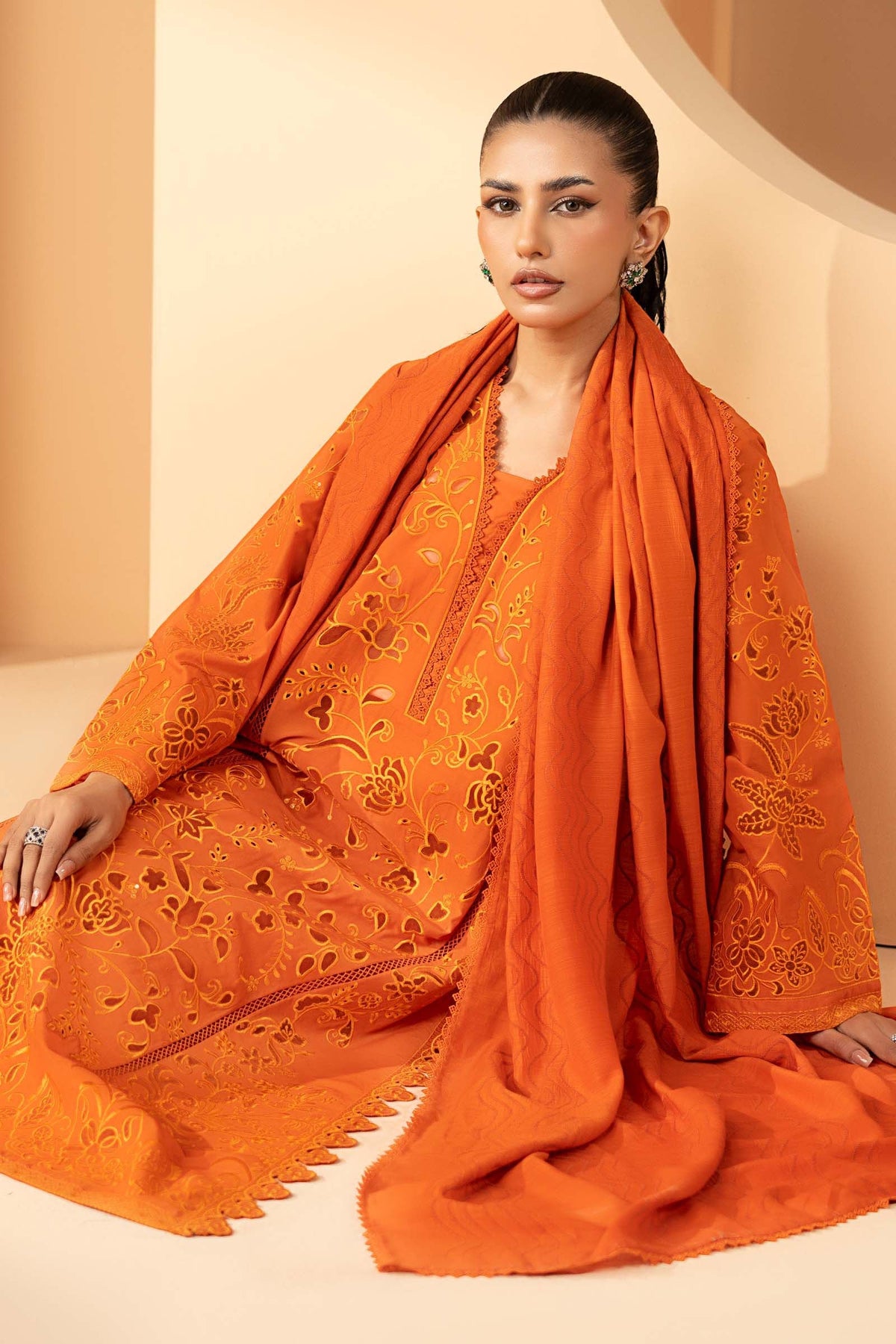 Maria B | Luxury Pret Pre Fall | DW-EF26-30-Orange - by Libasekhas UK - Registered Vendor of : Maria B - 100% Original Designer Dress