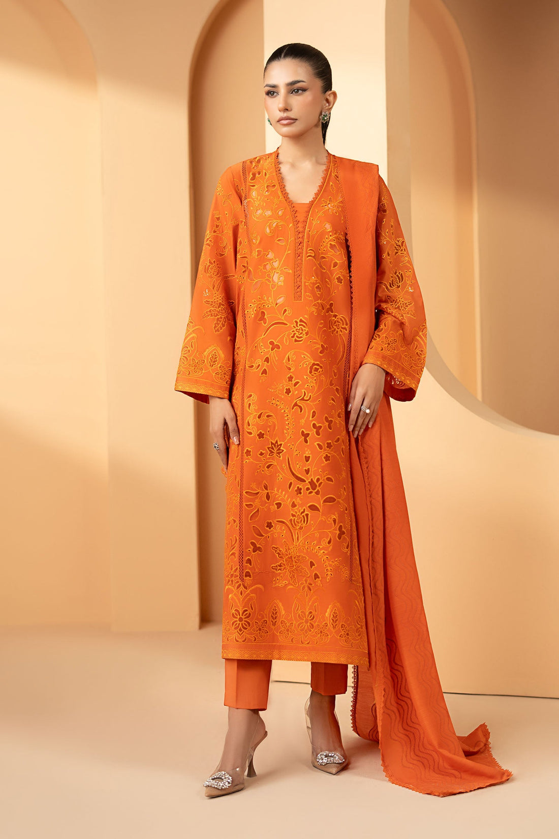 Maria B | Luxury Pret Pre Fall | DW-EF26-30-Orange - by Libasekhas UK - Registered Vendor of : Maria B - 100% Original Designer Dress