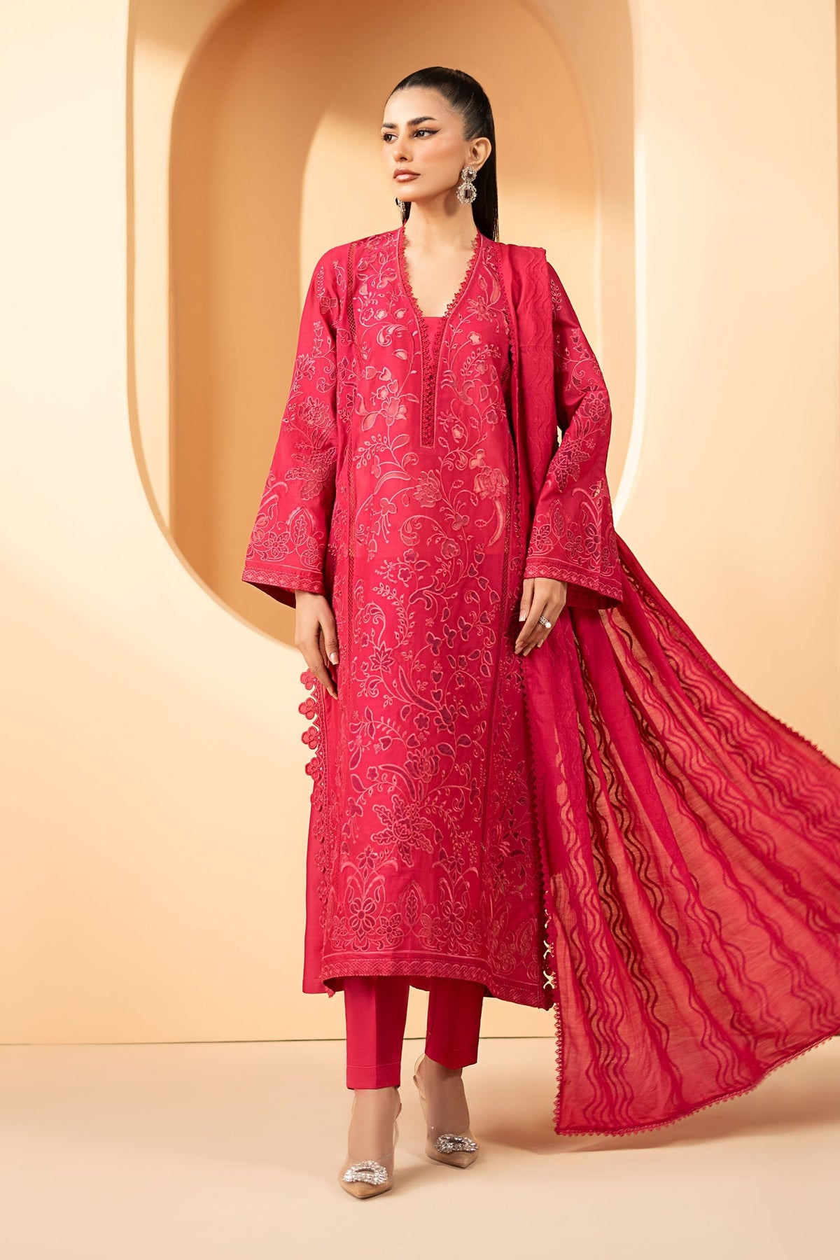 Maria B | Luxury Pret Pre Fall | DW-EF26-30-Magenta - by Libasekhas UK - Registered Vendor of : Maria B - 100% Original Designer Dress
