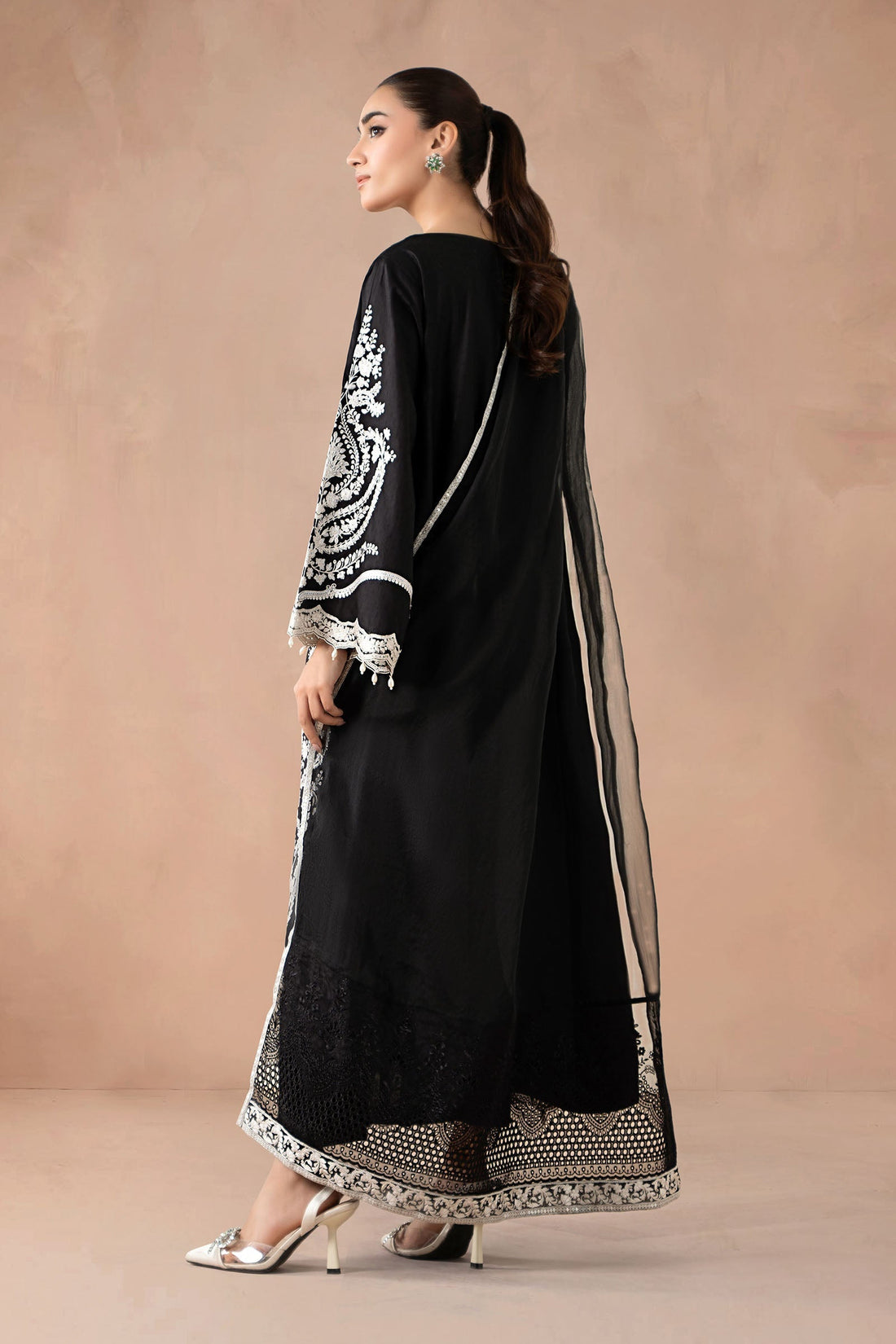 Maria B | Pre Fall Dresses | 3 Piece Embroidered Self Jacquard Suit Black - by Libasekhas UK - Registered Vendor of : Maria B - 100% Original Designer Dress