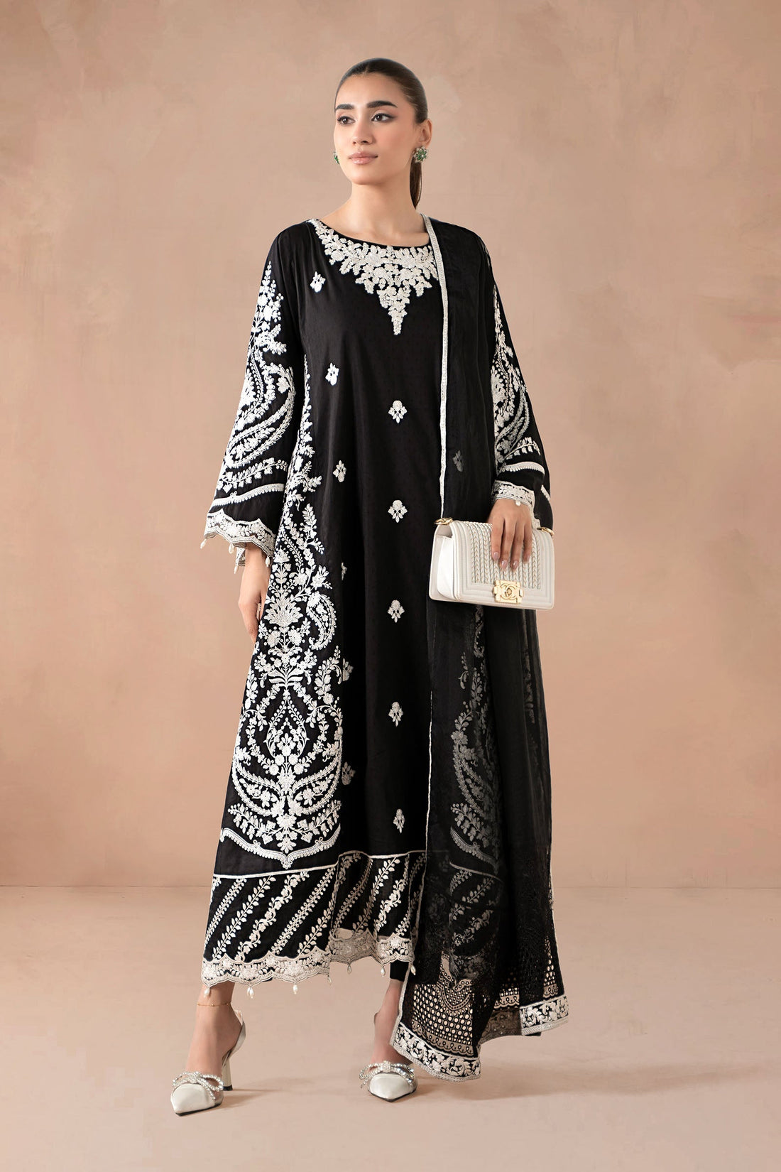 Maria B | Pre Fall Dresses | 3 Piece Embroidered Self Jacquard Suit Black - by Libasekhas UK - Registered Vendor of : Maria B - 100% Original Designer Dress