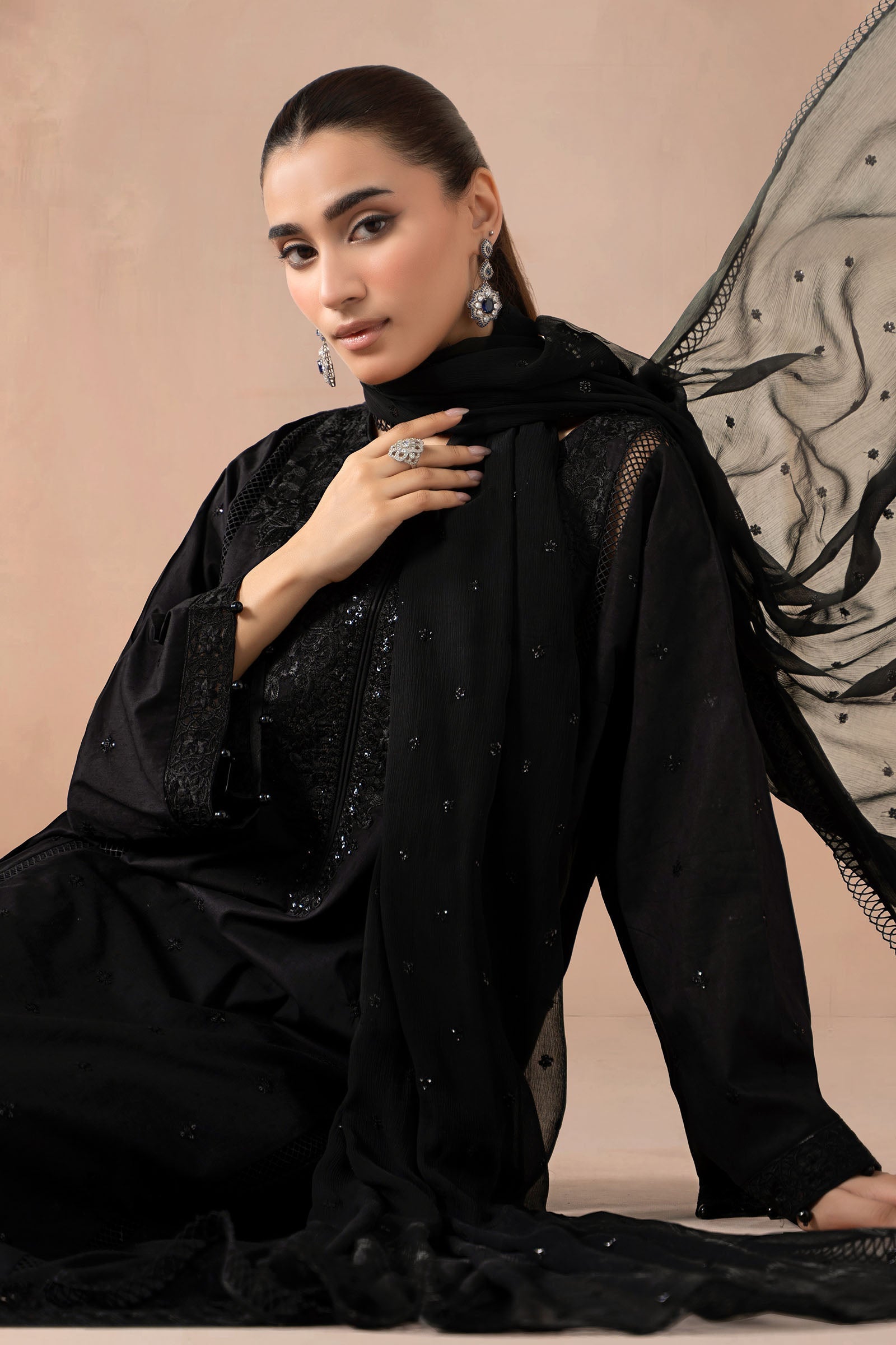 Maria B | Pre Fall Dresses | 3 Piece Embroidered Self Jacquard Suit Black1 - by Libasekhas UK - Registered Vendor of : Maria B - 100% Original Designer Dress