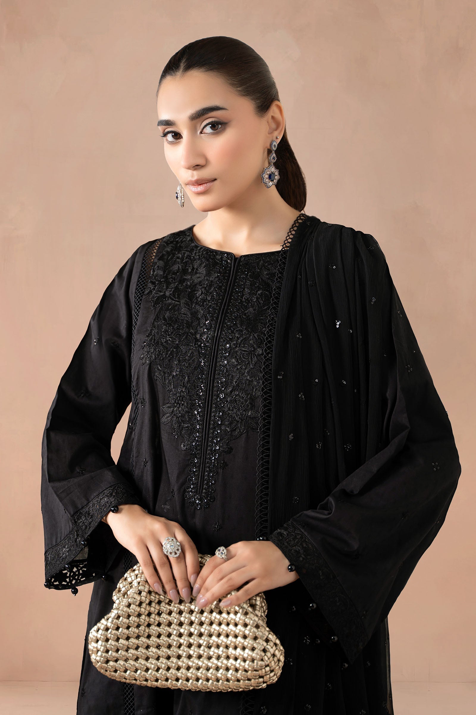 Maria B | Pre Fall Dresses | 3 Piece Embroidered Self Jacquard Suit Black1 - by Libasekhas UK - Registered Vendor of : Maria B - 100% Original Designer Dress
