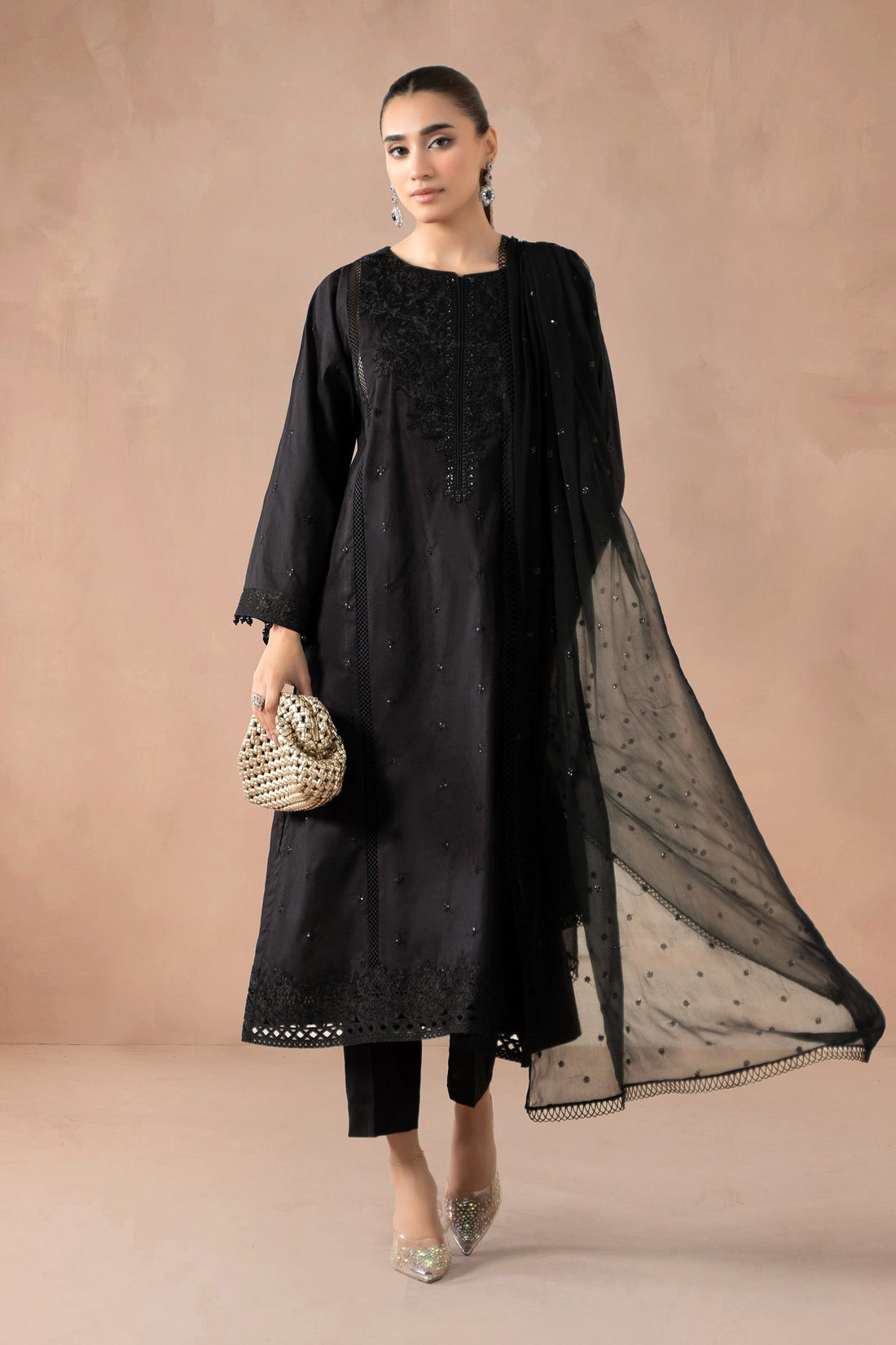 Maria B | Pre Fall Dresses | 3 Piece Embroidered Self Jacquard Suit Black1 - by Libasekhas UK - Registered Vendor of : Maria B - 100% Original Designer Dress