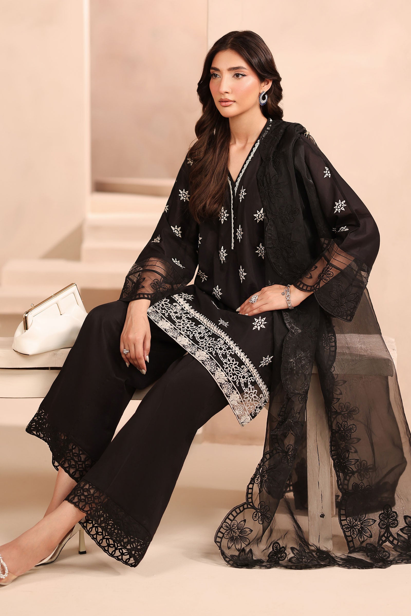 Maria B | Pre Fall Dresses | 3 Piece Embroidered Lawn Suit Black - by Libasekhas UK - Registered Vendor of : Maria B - 100% Original Designer Dress