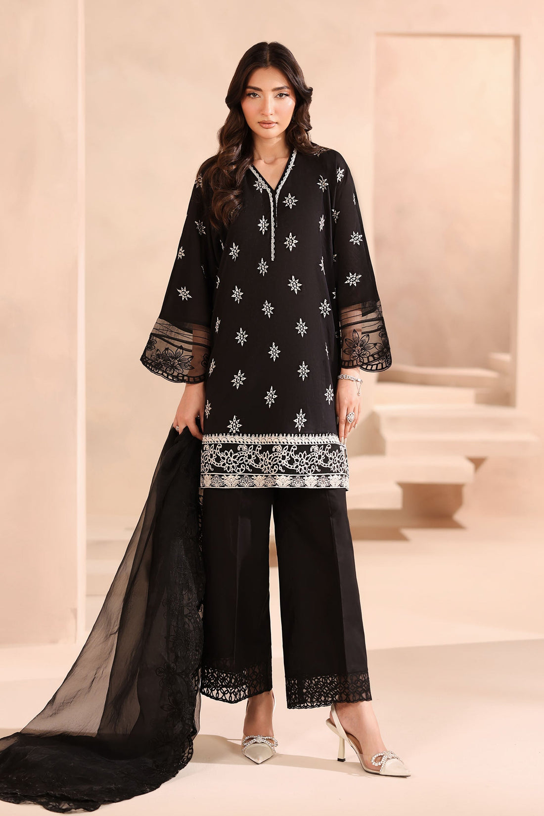 Maria B | Pre Fall Dresses | 3 Piece Embroidered Lawn Suit Black - by Libasekhas UK - Registered Vendor of : Maria B - 100% Original Designer Dress