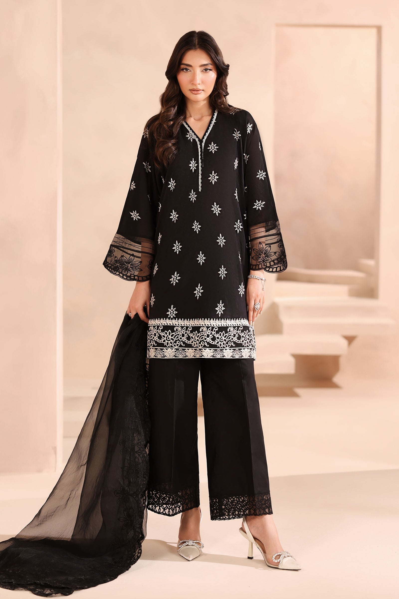 Maria B | Pre Fall Dresses | 3 Piece Embroidered Lawn Suit Black - by Libasekhas UK - Registered Vendor of : Maria B - 100% Original Designer Dress