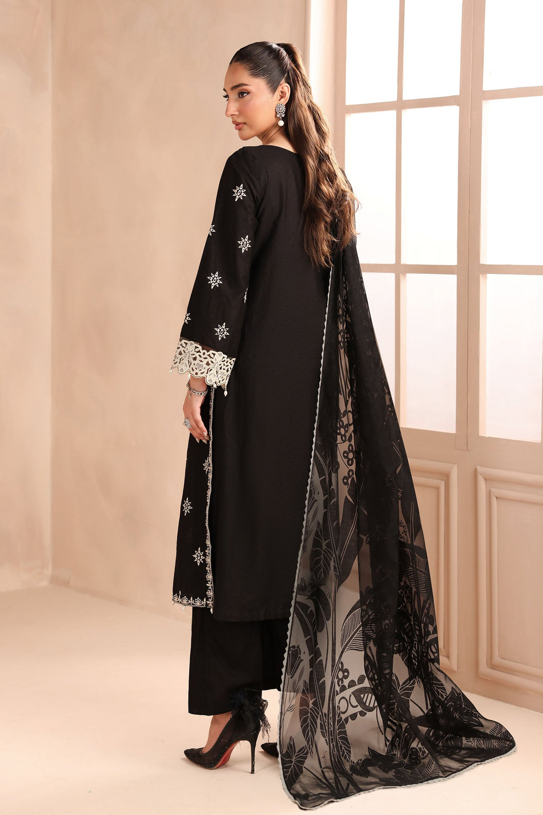 Maria B | Pre Fall Dresses | 3 Piece Embroidered Dobby Suit Black - by Libasekhas UK - Registered Vendor of : Maria B - 100% Original Designer Dress