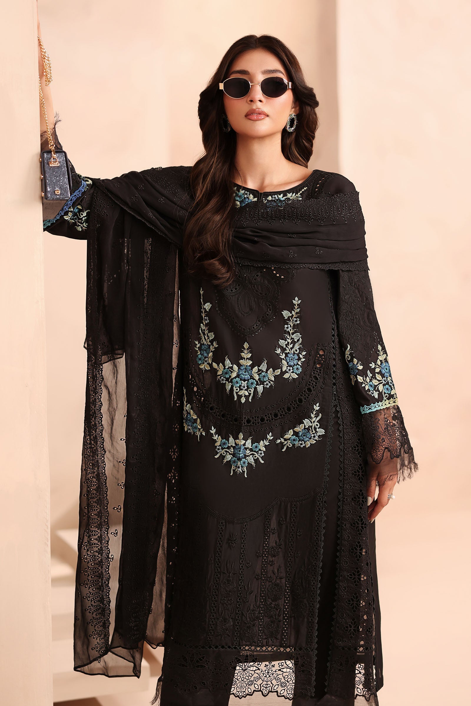 Maria B | Pre Fall Dresses | 3 Piece Embroidered Lawn Suit Black - by Libasekhas UK - Registered Vendor of : Maria B - 100% Original Designer Dress