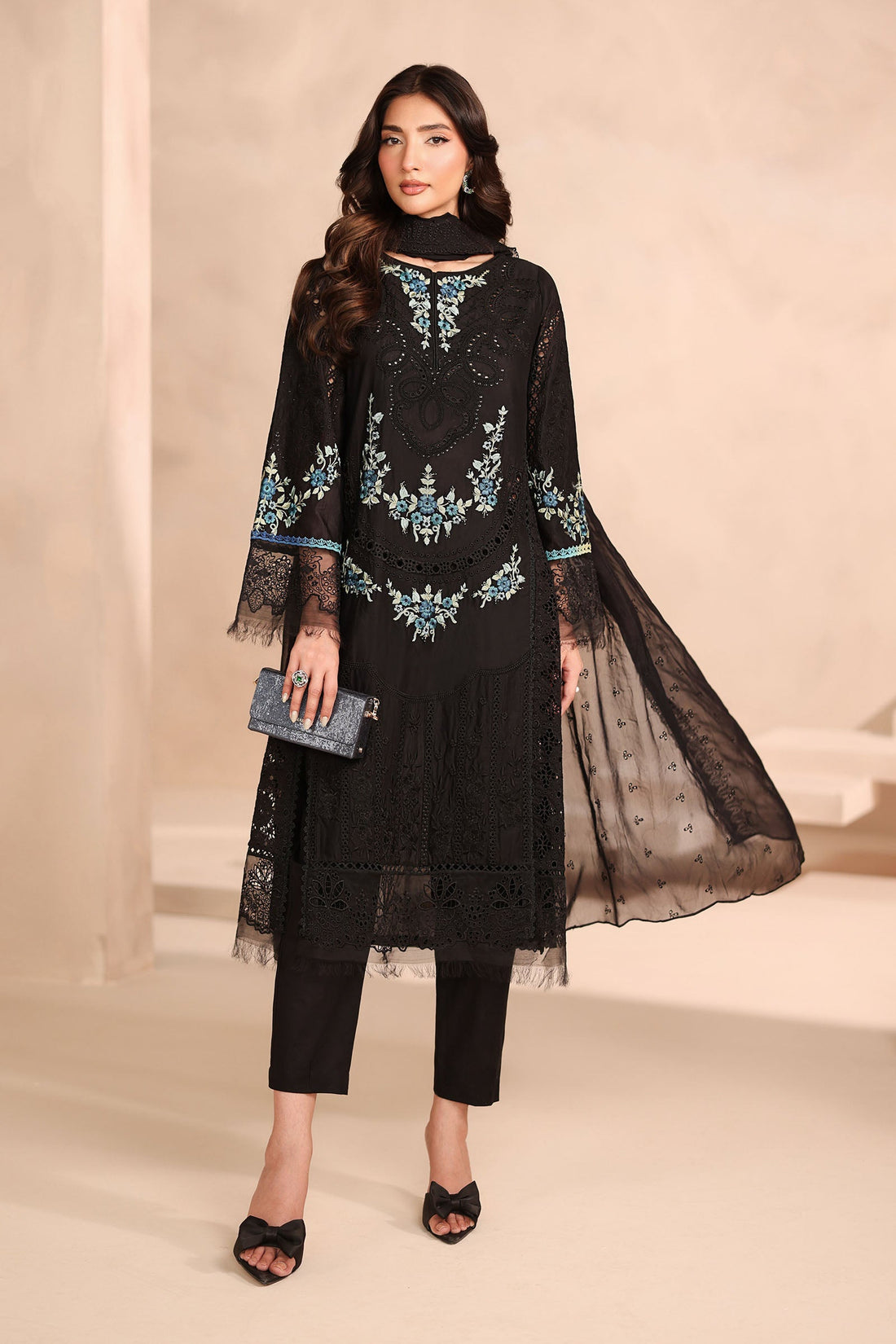 Maria B | Pre Fall Dresses | 3 Piece Embroidered Lawn Suit Black - by Libasekhas UK - Registered Vendor of : Maria B - 100% Original Designer Dress