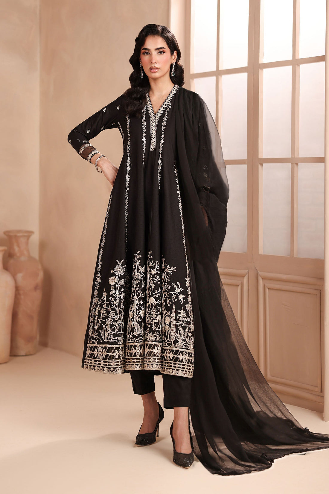 Maria B | Pre Fall Dresses | 3 Piece Embroidered Dobby Suit Black1 - by Libasekhas UK - Registered Vendor of : Maria B - 100% Original Designer Dress