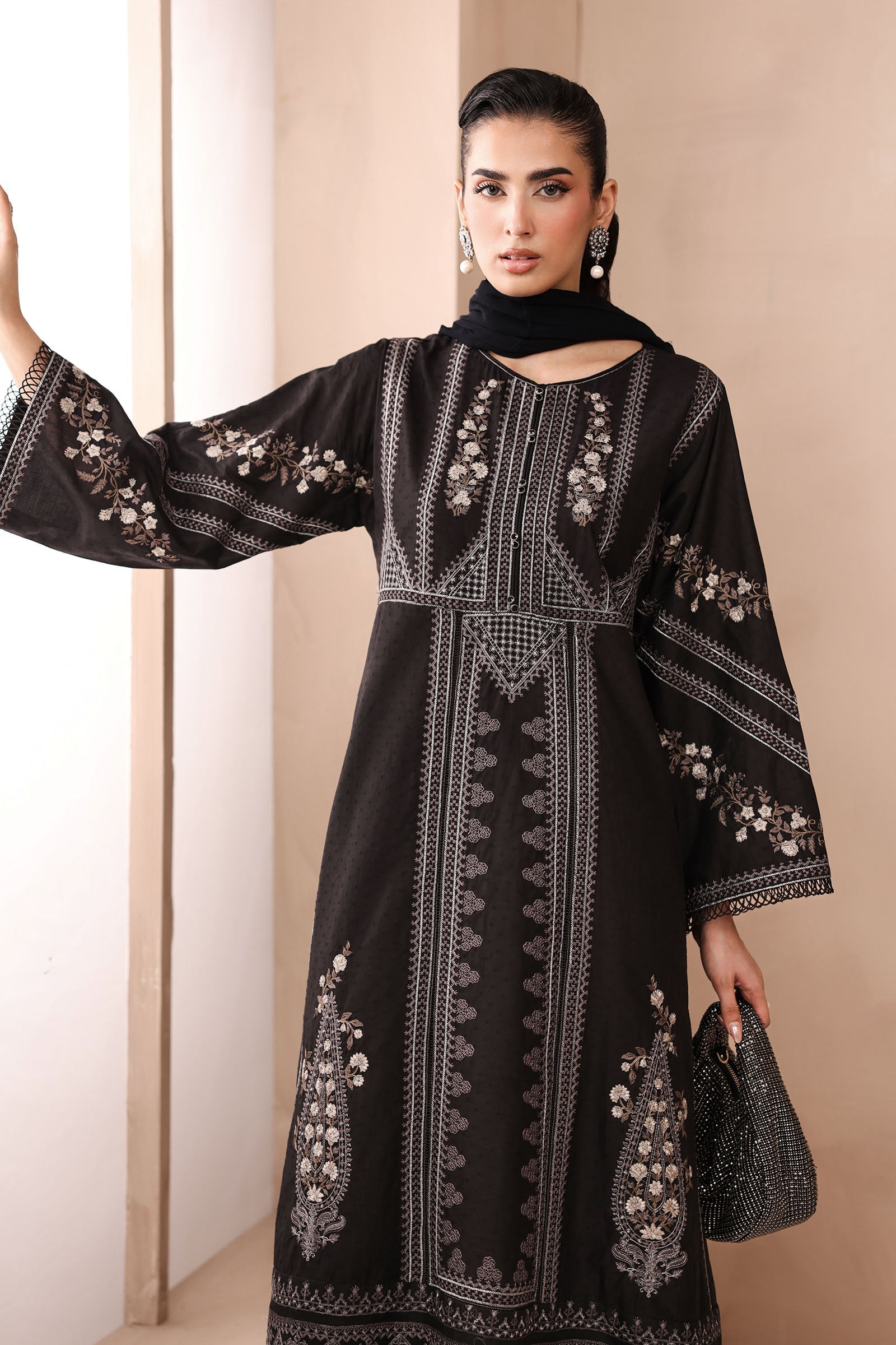 Maria B | Pre Fall Dresses | 3 Piece Embroidered Dobby Suit Black2 - by Libasekhas UK - Registered Vendor of : Maria B - 100% Original Designer Dress