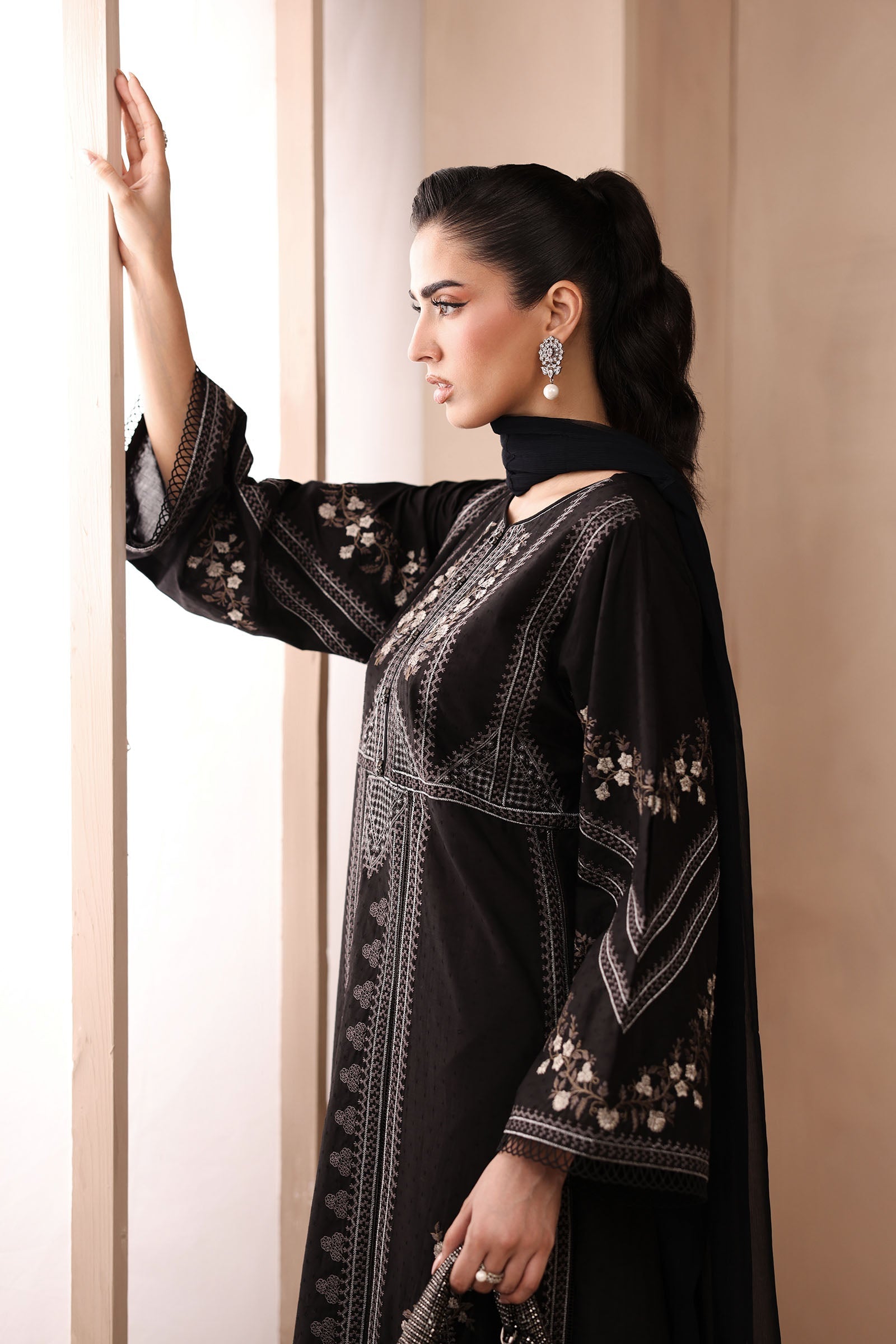 Maria B | Pre Fall Dresses | 3 Piece Embroidered Dobby Suit Black2 - by Libasekhas UK - Registered Vendor of : Maria B - 100% Original Designer Dress