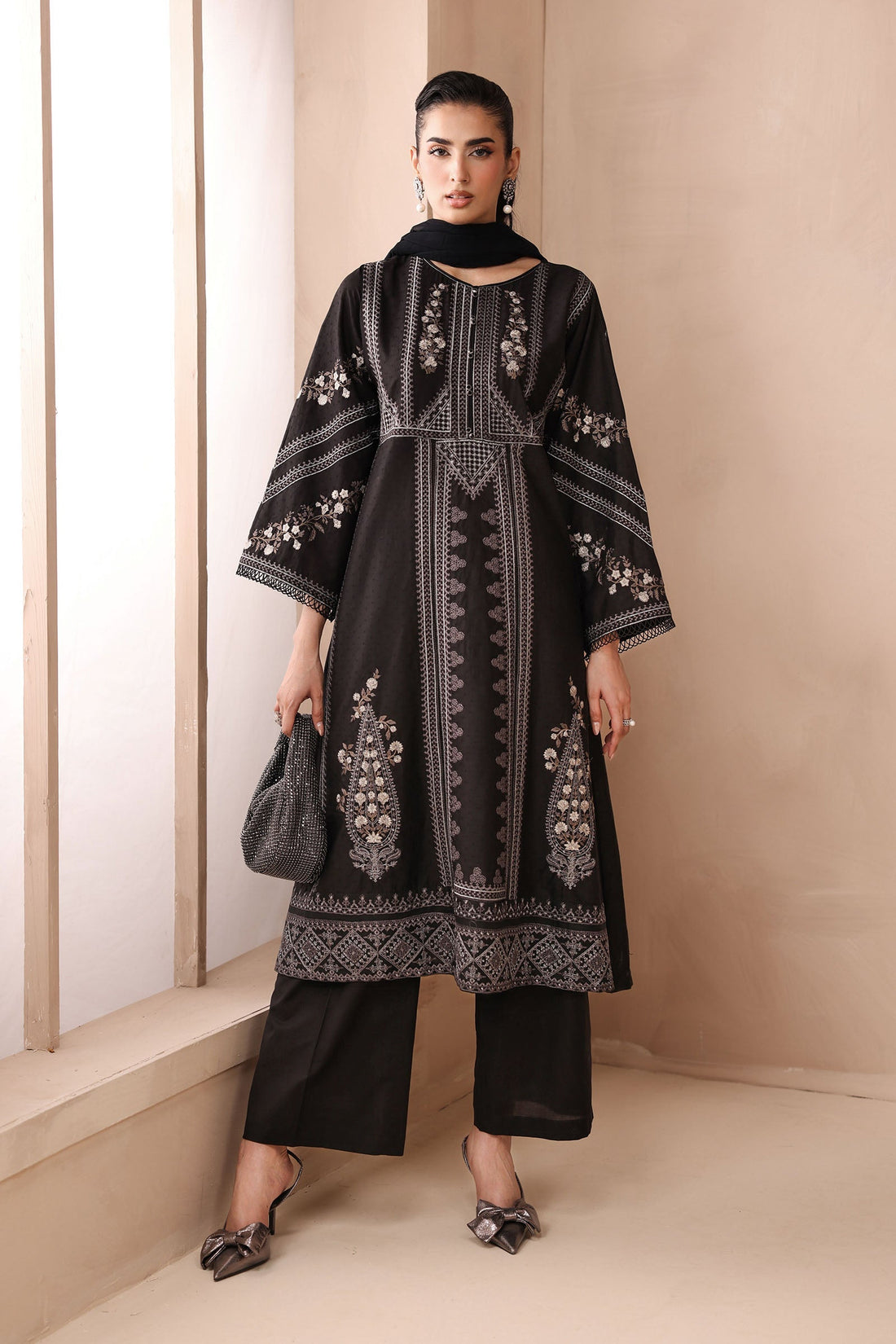 Maria B | Pre Fall Dresses | 3 Piece Embroidered Dobby Suit Black2 - by Libasekhas UK - Registered Vendor of : Maria B - 100% Original Designer Dress