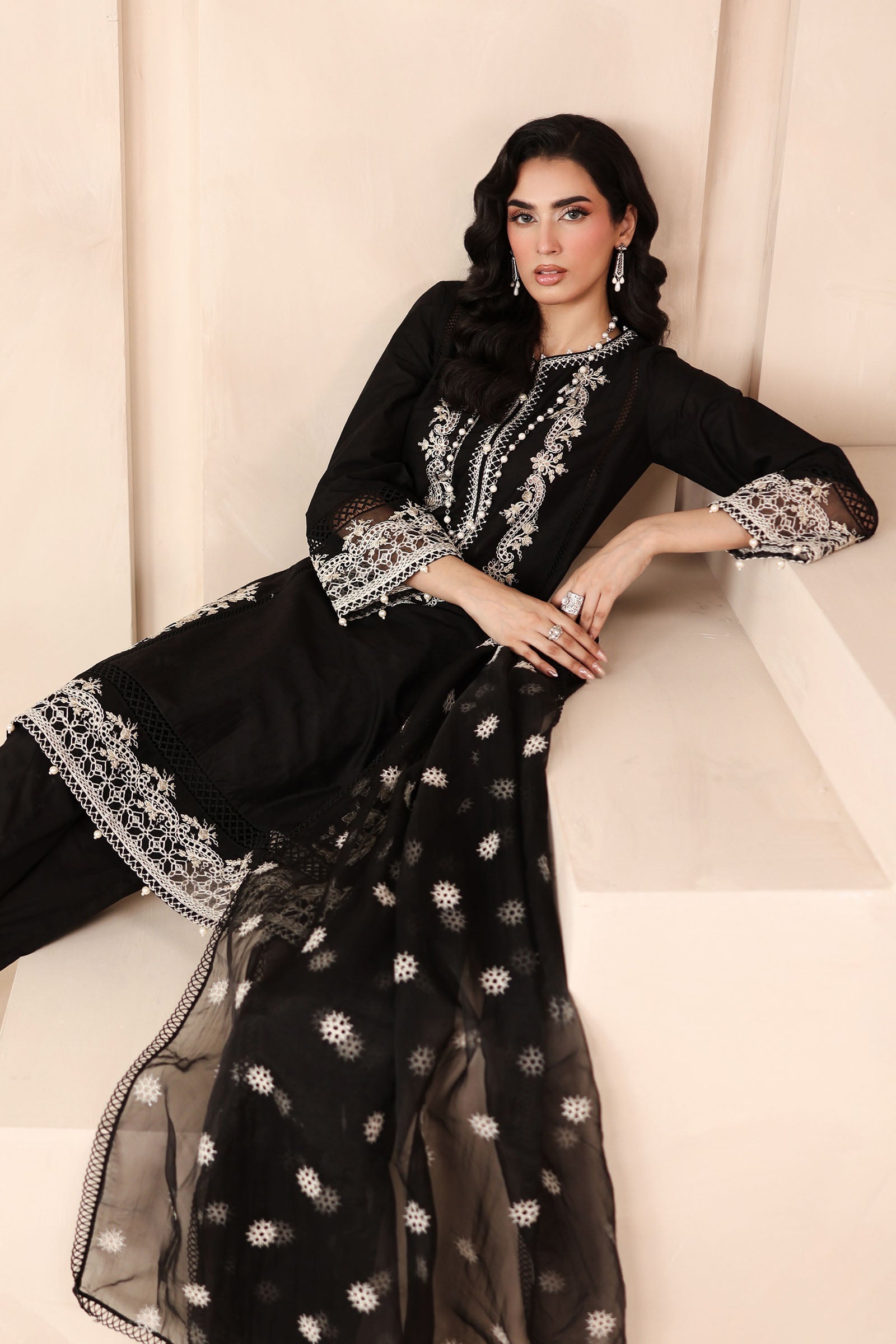 Maria B | Pre Fall Dresses | 3 Piece Embroidered Dobby Suit Black3 - by Libasekhas UK - Registered Vendor of : Maria B - 100% Original Designer Dress