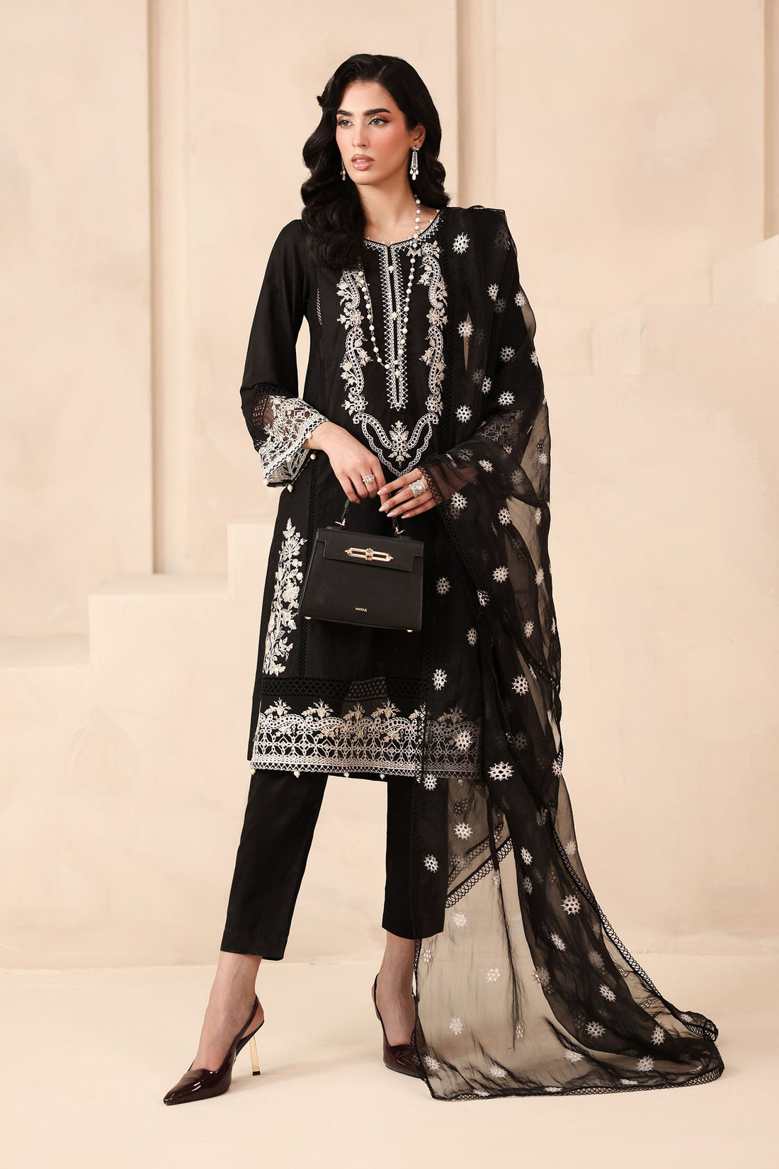 Maria B | Pre Fall Dresses | 3 Piece Embroidered Dobby Suit Black3 - by Libasekhas UK - Registered Vendor of : Maria B - 100% Original Designer Dress