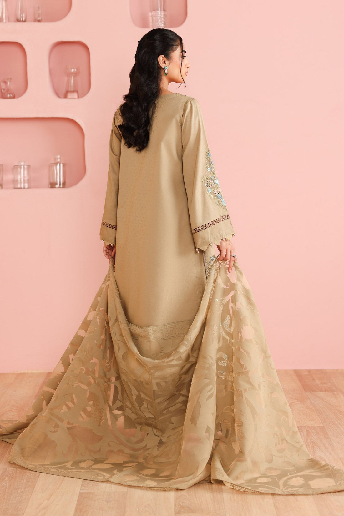 Maria B | Pre Fall Dresses | 3 Piece Embroidered Dobby Suit Coffee - by Libasekhas UK - Registered Vendor of : Maria B - 100% Original Designer Dress