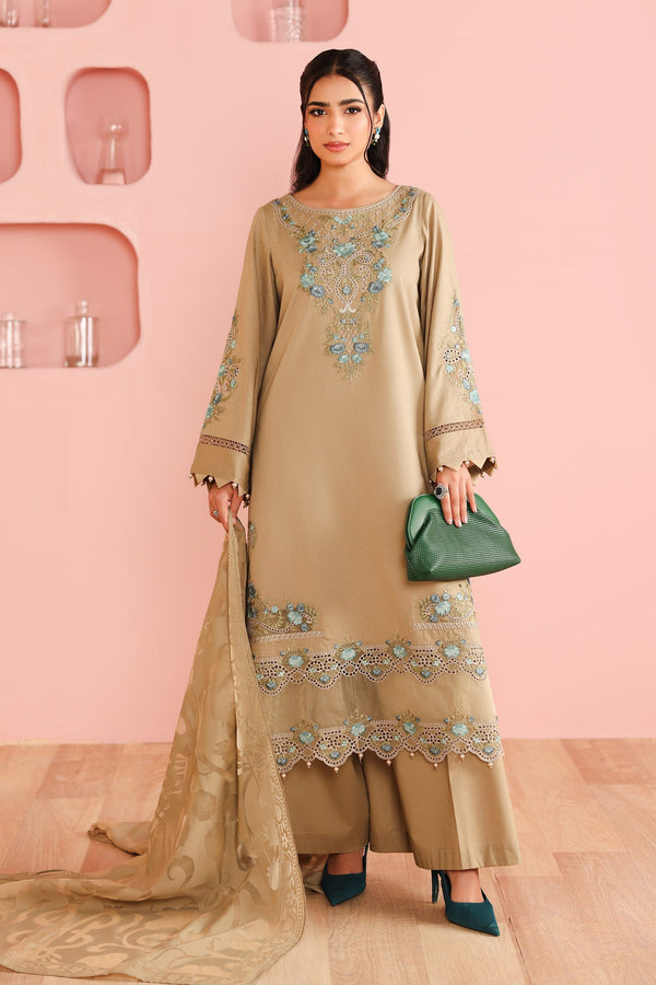 Maria B | Pre Fall Dresses | 3 Piece Embroidered Dobby Suit Coffee - by Libasekhas UK - Registered Vendor of : Maria B - 100% Original Designer Dress