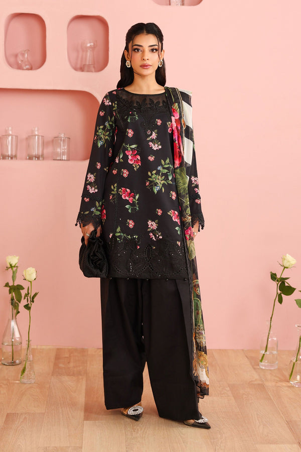 Maria B | Pre Fall Dresses | 3 Piece Embroidered Cotton Suit Black - by Libasekhas UK - Registered Vendor of : Maria B - 100% Original Designer Dress