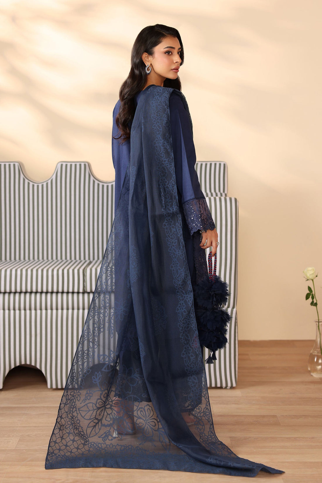 Maria B | Pre Fall Dresses | 3 Piece Embroidered Dobby Suit Navy Blue - by Libasekhas UK - Registered Vendor of : Maria B - 100% Original Designer Dress