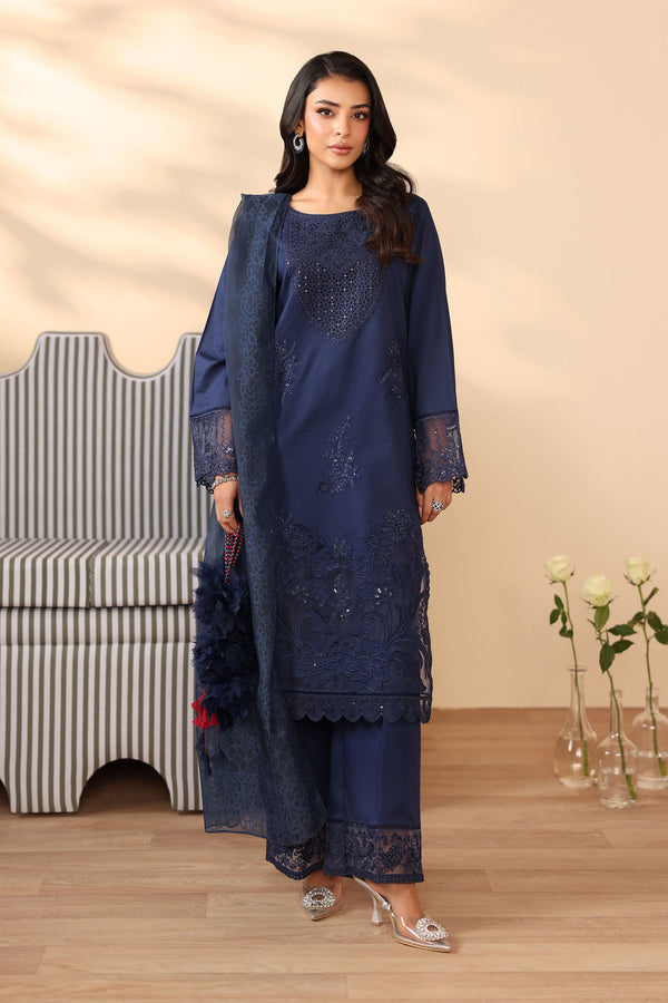 Maria B | Pre Fall Dresses | 3 Piece Embroidered Dobby Suit Navy Blue - by Libasekhas UK - Registered Vendor of : Maria B - 100% Original Designer Dress