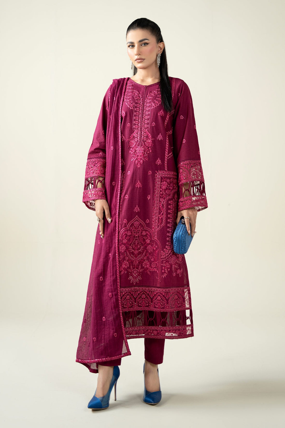 Maria B | Pre Fall Dresses | 3 Piece Embroidered Dobby Suit PP - by Libasekhas UK - Registered Vendor of : Maria B - 100% Original Designer Dress