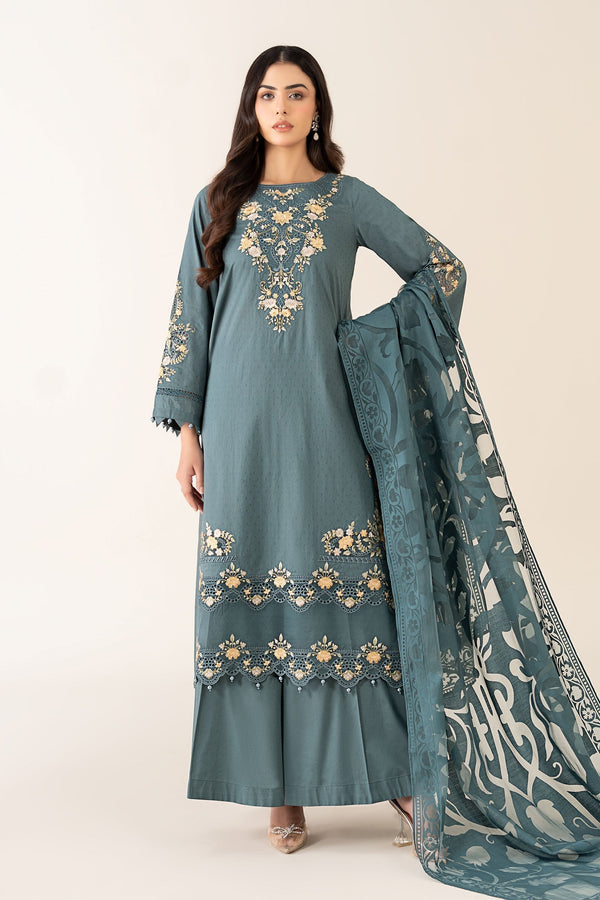 Maria B | Pre Fall Dresses | 3 Piece Embroidered Dobby Suit Teal - by Libasekhas UK - Registered Vendor of : Maria B - 100% Original Designer Dress