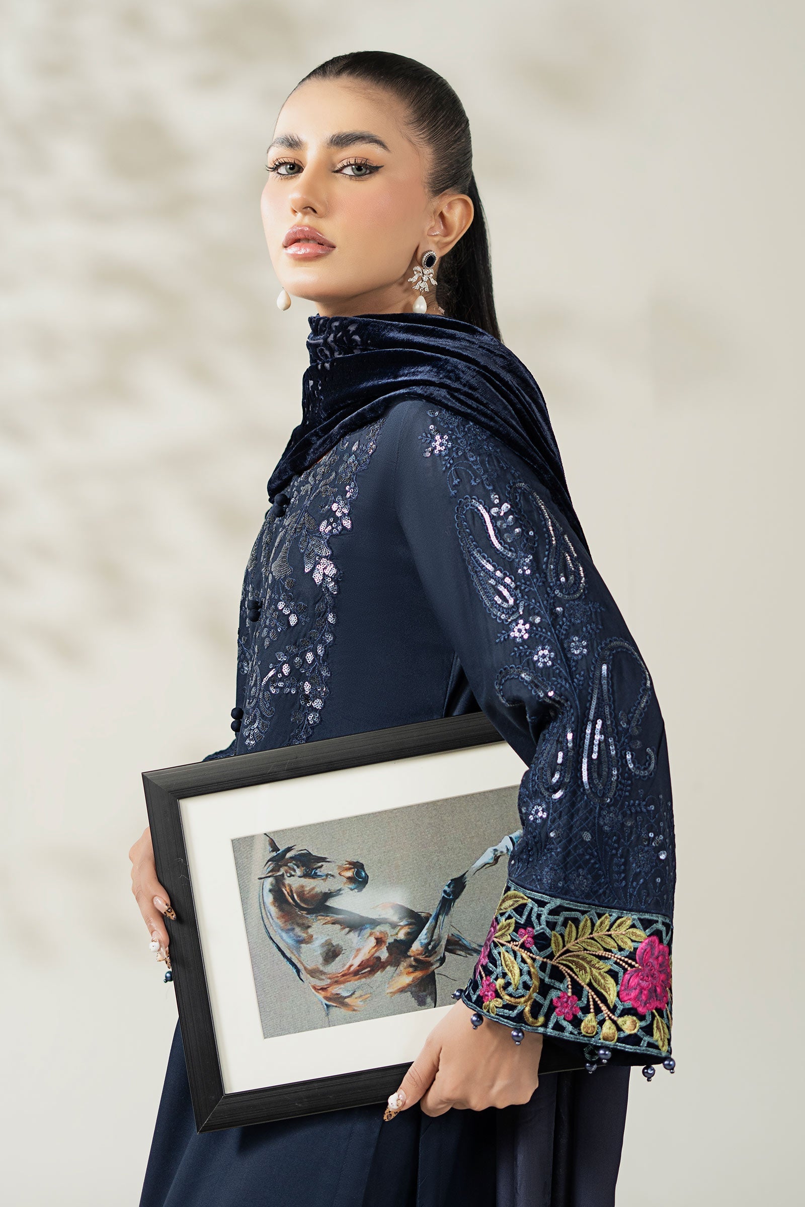 Maria B | Pre Fall Dresses | 3 Piece Embroidered Linen Suit VV - by Libasekhas UK - Registered Vendor of : Maria B - 100% Original Designer Dress