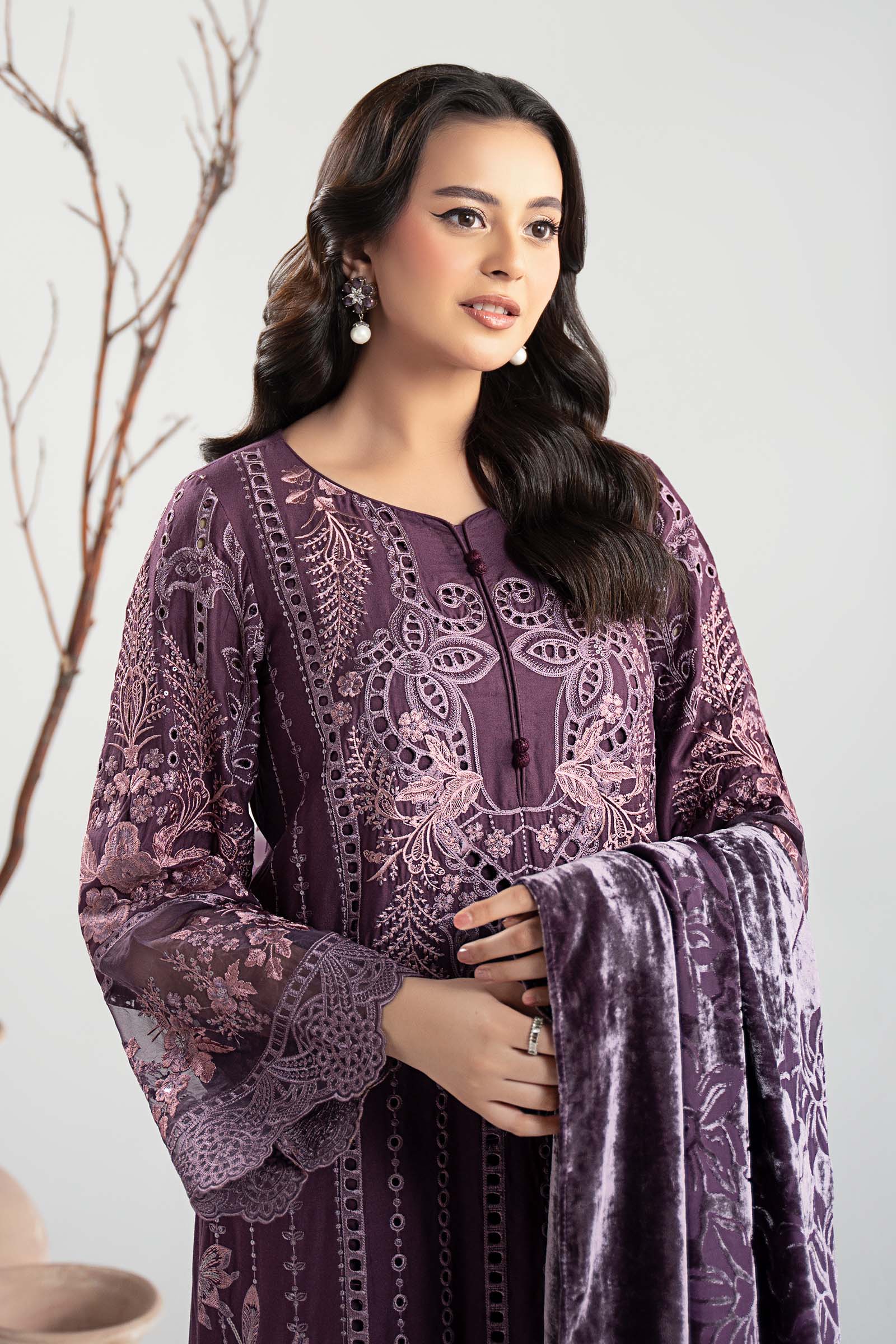 Maria B | Pre Fall Dresses | 3 Piece Embroidered Linen Suit ZD - by Libasekhas UK - Registered Vendor of : Maria B - 100% Original Designer Dress