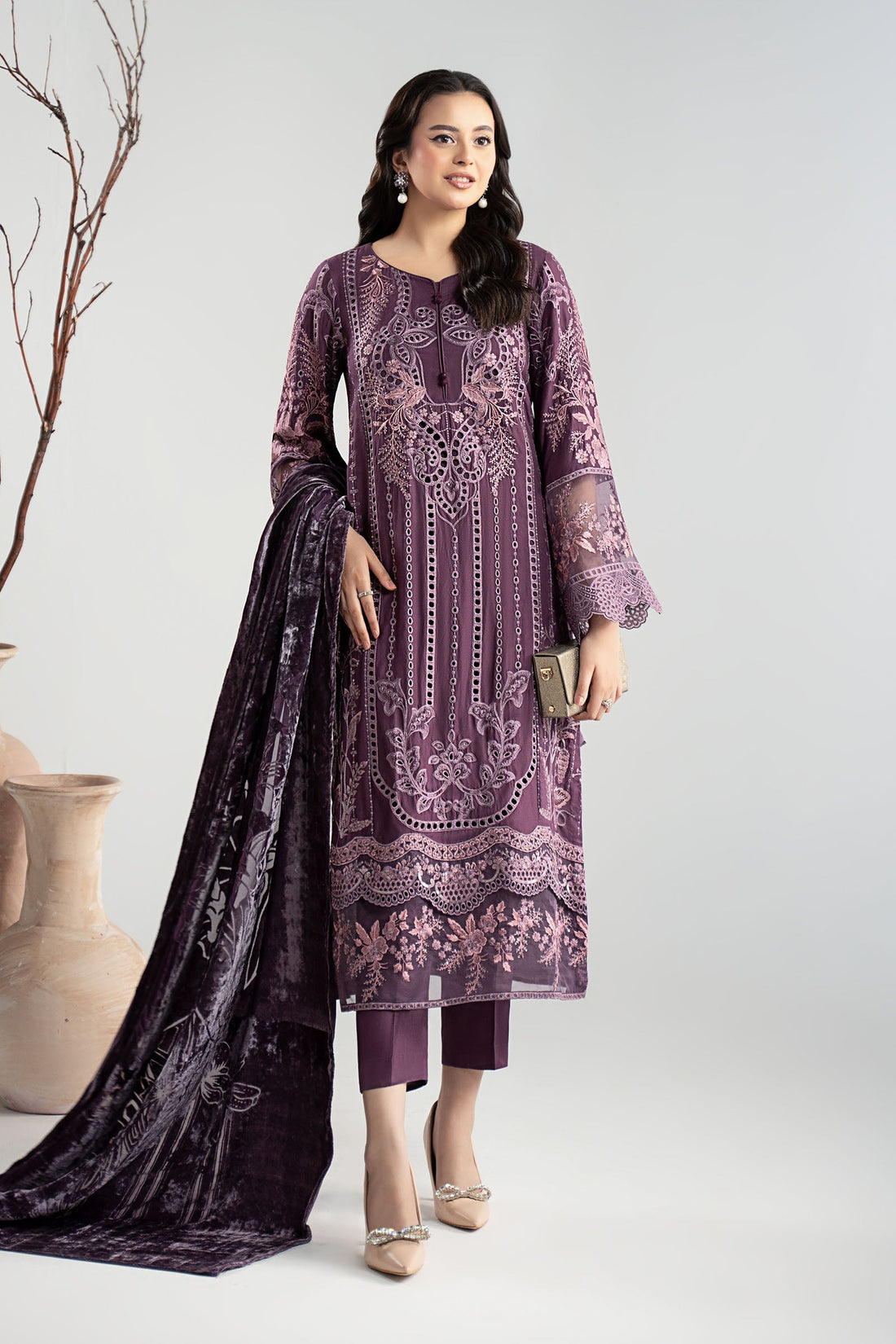 Maria B | Pre Fall Dresses | 3 Piece Embroidered Linen Suit ZD - by Libasekhas UK - Registered Vendor of : Maria B - 100% Original Designer Dress