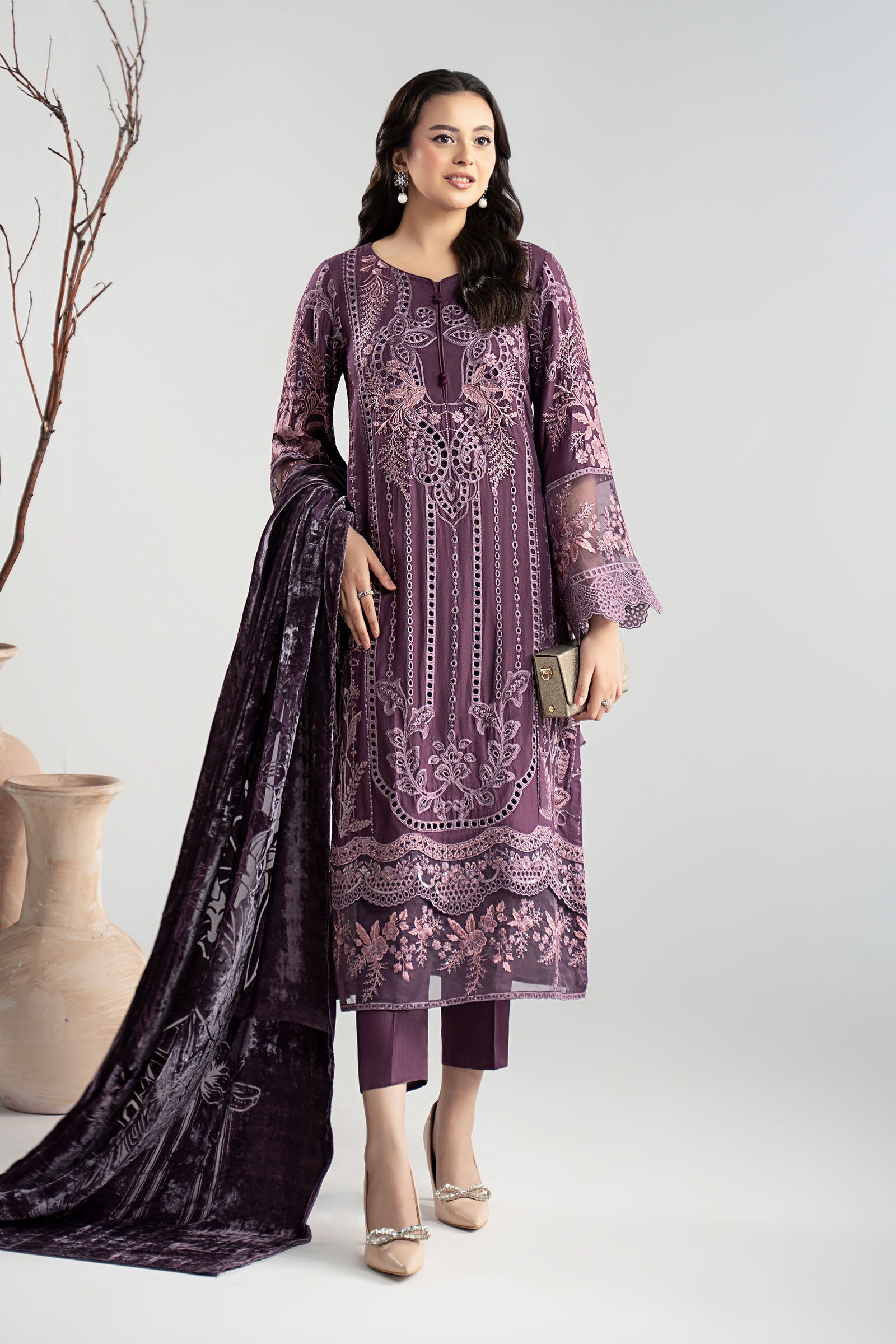 Maria B | Pre Fall Dresses | 3 Piece Embroidered Linen Suit ZD - by Libasekhas UK - Registered Vendor of : Maria B - 100% Original Designer Dress