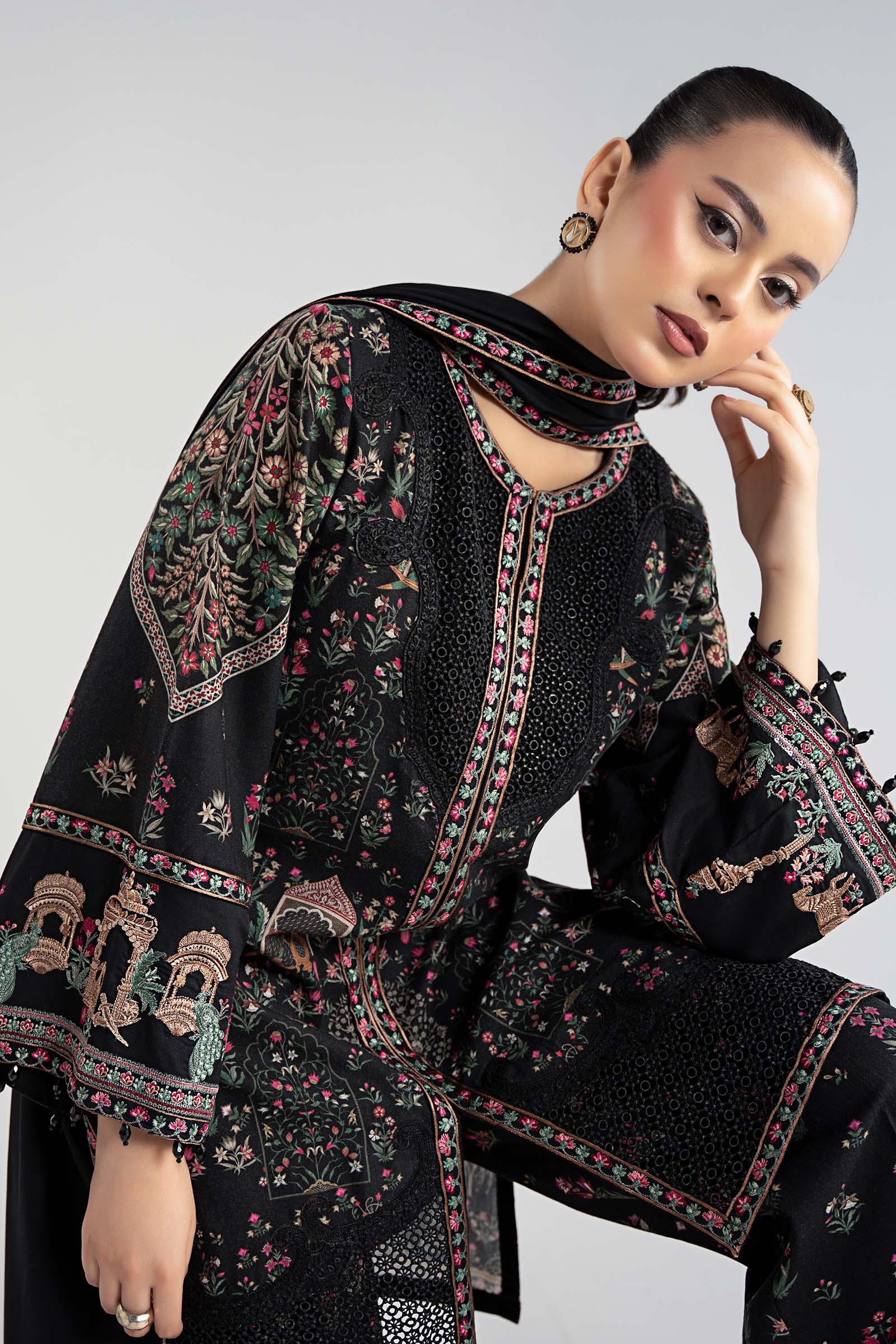 Maria B | Pre Fall Dresses | 3 Piece Embroidered Khaddar Suit ZF - by Libasekhas UK - Registered Vendor of : Maria B - 100% Original Designer Dress