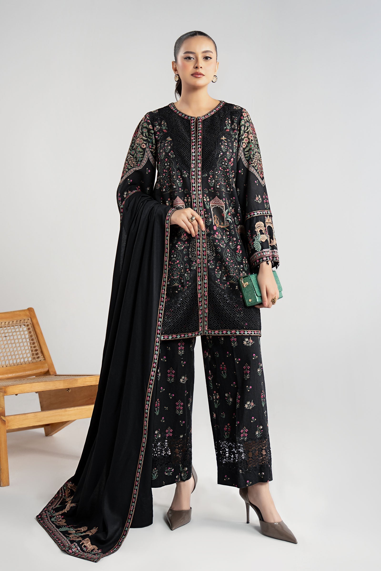 Maria B | Pre Fall Dresses | 3 Piece Embroidered Khaddar Suit ZF - by Libasekhas UK - Registered Vendor of : Maria B - 100% Original Designer Dress