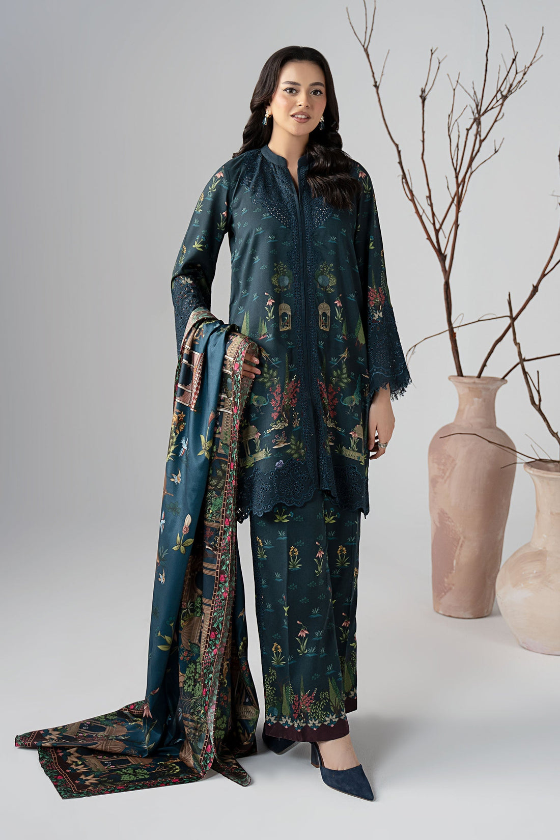 Maria B | Pre Fall Dresses | 3 Piece Embroidered Linen Suit ZE - by Libasekhas UK - Registered Vendor of : Maria B - 100% Original Designer Dress